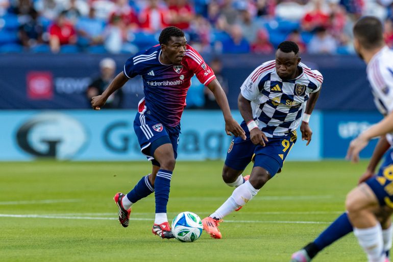 Tsiki Ntsabeleng pushes up field against Real Salt Lake, May 10, 2025. (Matt Visinsky, 3rd Degree)