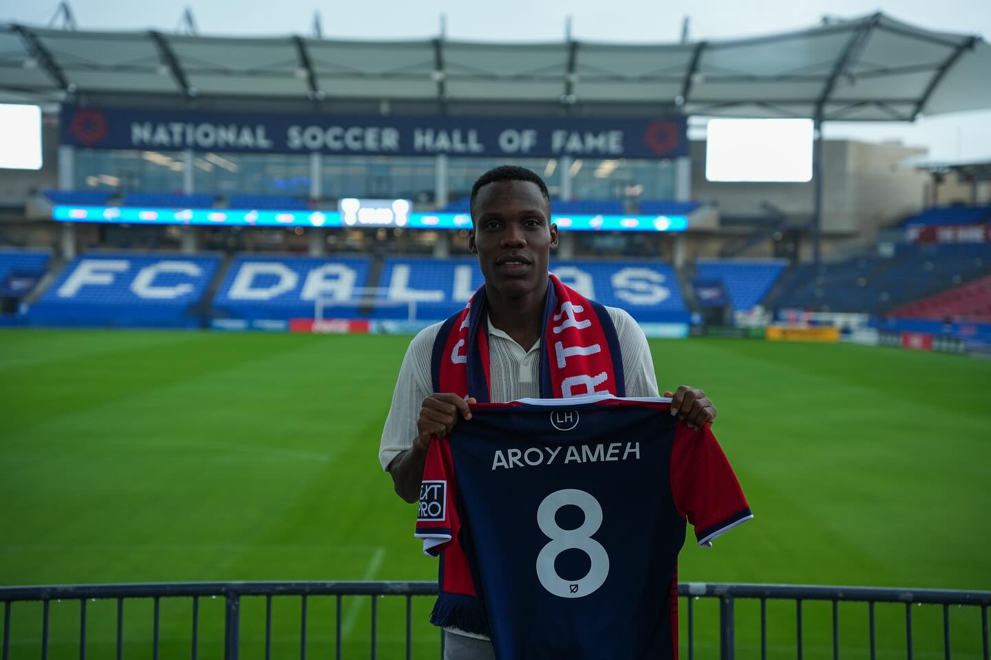 Favour Aroyameh finally arrives at North Texas SC, May 2025. (Courtesy North Texas SC)