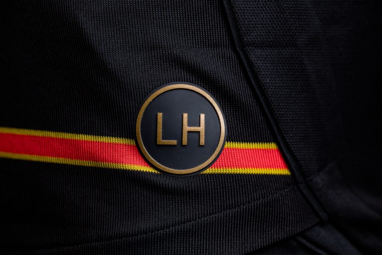 A close-up of the Lamar Hunt tribute jock tag on the Legacy Kit, part of the adidas x MLS Archive Collection. (FC Dallas)