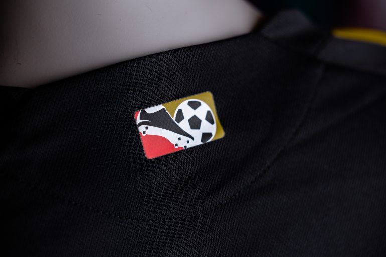 A close-up of the recolored 1996 MLS logo on the Legacy Kit, part of the adidas x MLS Archive Collection. (FC Dallas)