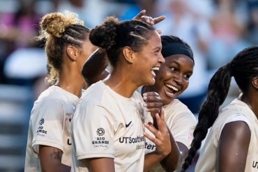 Maya McCutcheon and her teammates celebrate her 13th-minute goal against Brooklyn FC, August 20, 2025. (Anna Dolmany, Dallas Trinity)