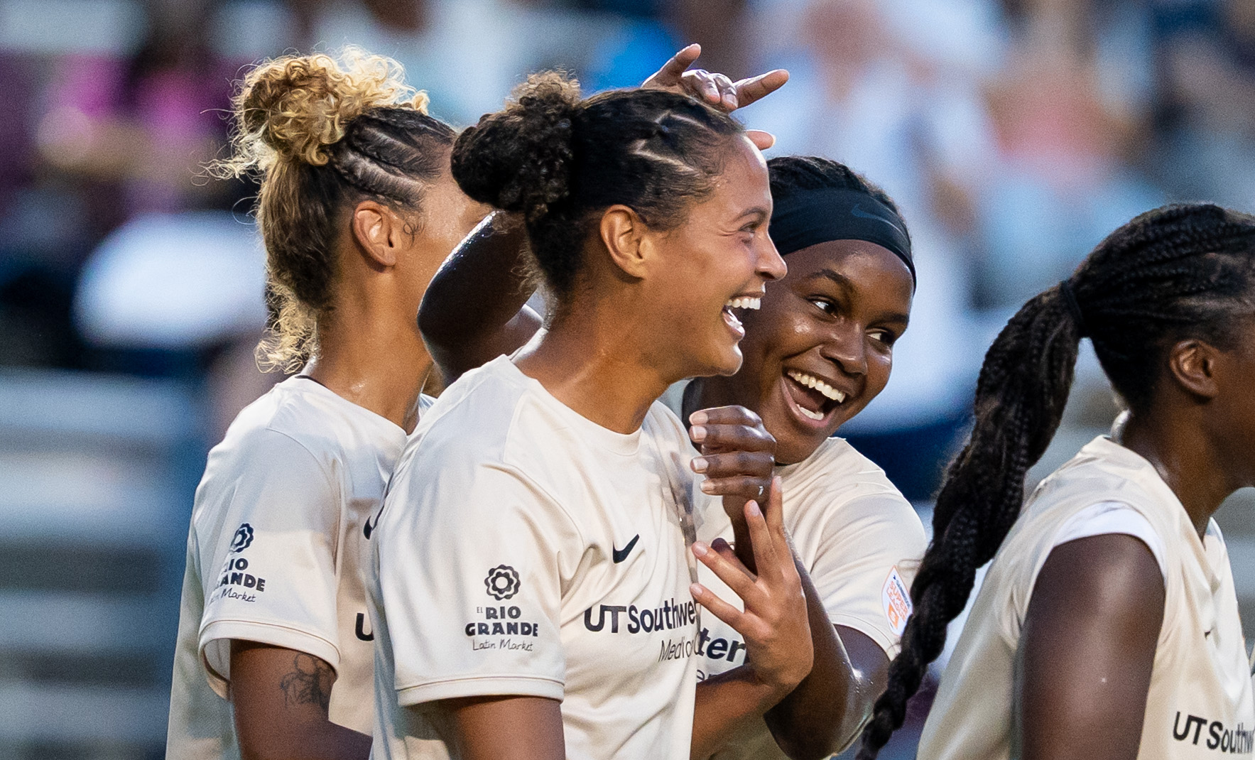Maya McCutcheon and her teammates celebrate her 13th-minute goal against Brooklyn FC, August 20, 2025. (Anna Dolmany, Dallas Trinity)