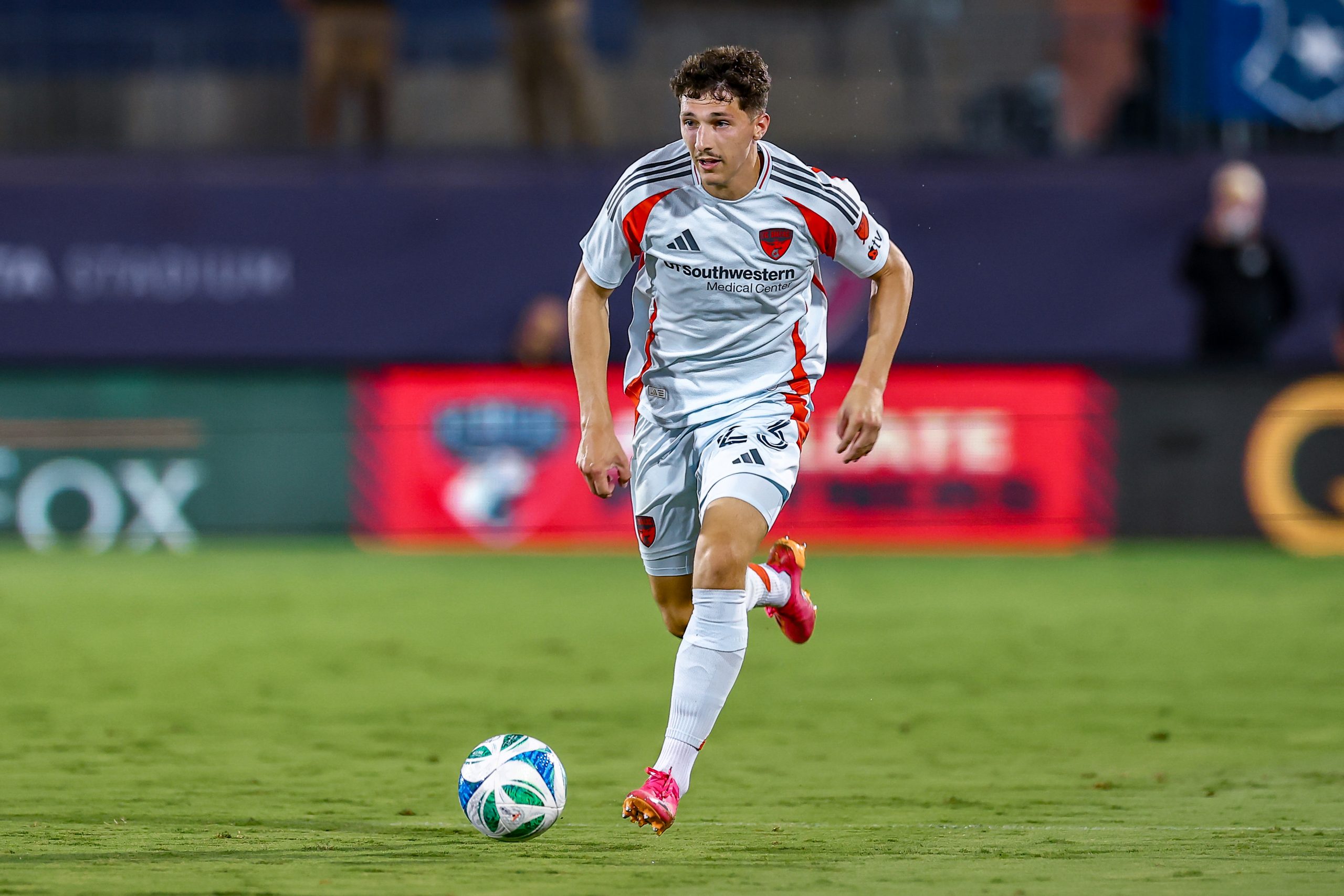 Logan Farrington charges upfield against LAFC, August 23, 2025. (Matt Visinsky, 3rd Degree)