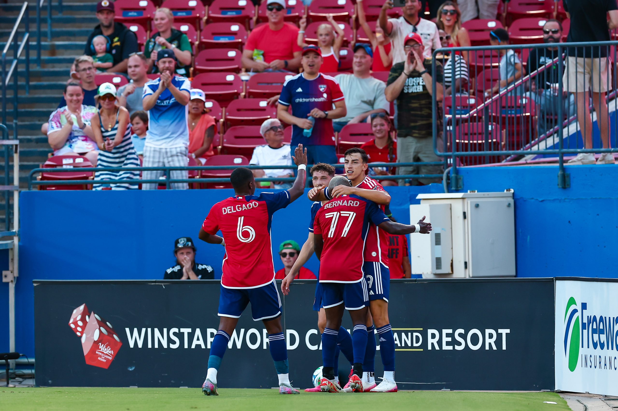 FC Dallas celebrates the opening goal against Portland Timbers, August 9, 2025. (Matt Visinsky, 3rd Degree)