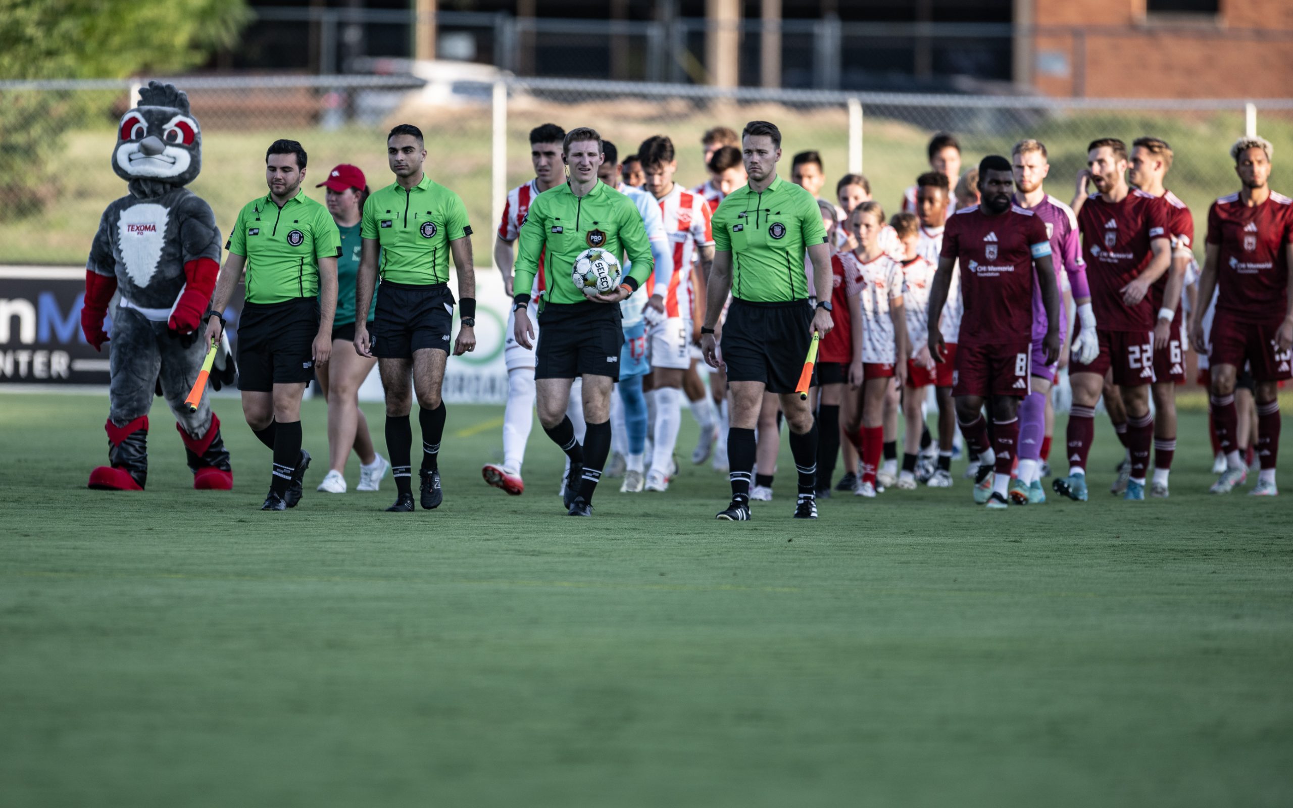 The teams march out as Texoma FC readies to play Chattanooga Red Wolves, August 16, 2025. (Mike Brooks, 3rd Degree)