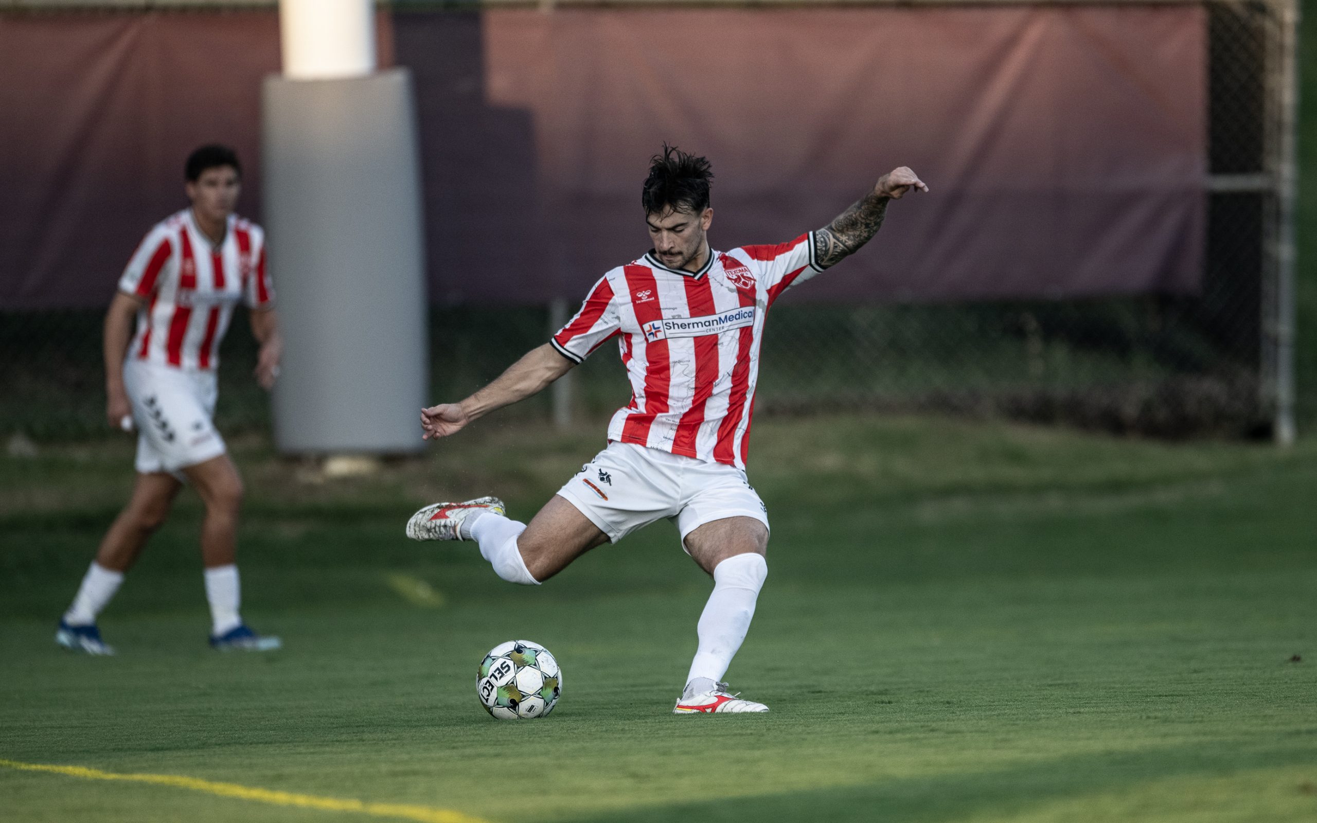 Angelo Calfo (5) warms up prior to Texoma FC hoisting Chattanooga Red Wolves, August 16, 2025. (Mike Brooks, 3rd Degree)