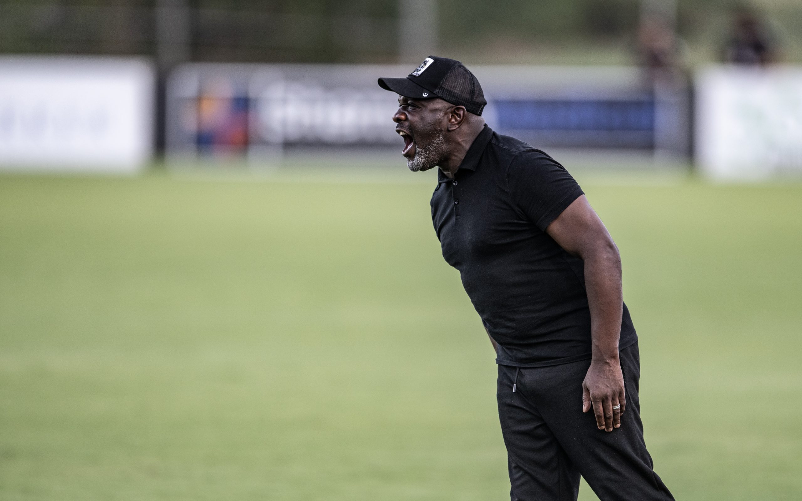 Coach Adrian Forbes yells instructions are his Texoma FC side take on Chattanooga Red Wolves, August 16, 2025. (Mike Brooks, 3rd Degree)