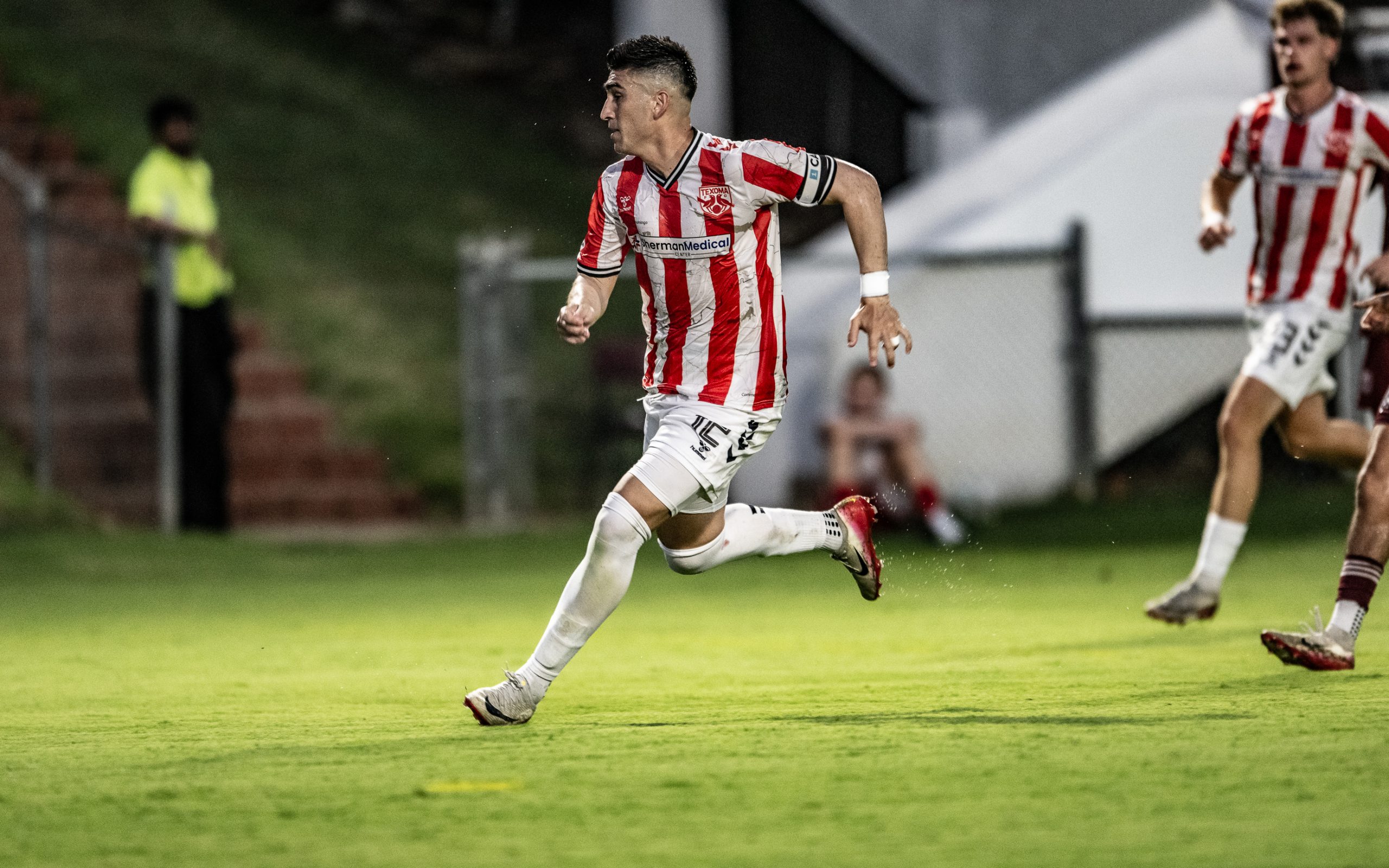 Captain Jordan Chavez (12) looks for the ball as Texoma FC takes Chattanooga Red Wolves, August 16, 2025. (Mike Brooks, 3rd Degree)