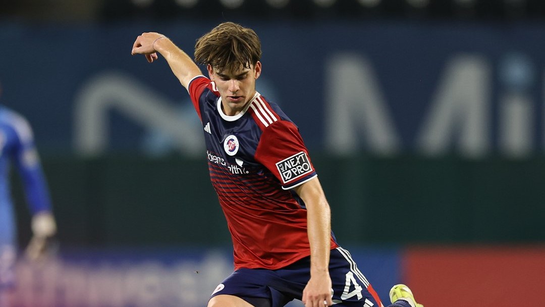 Joshua Torquato shoots from distance against LAFC2, August 24, 2025. (Courtesy North Texas SC)