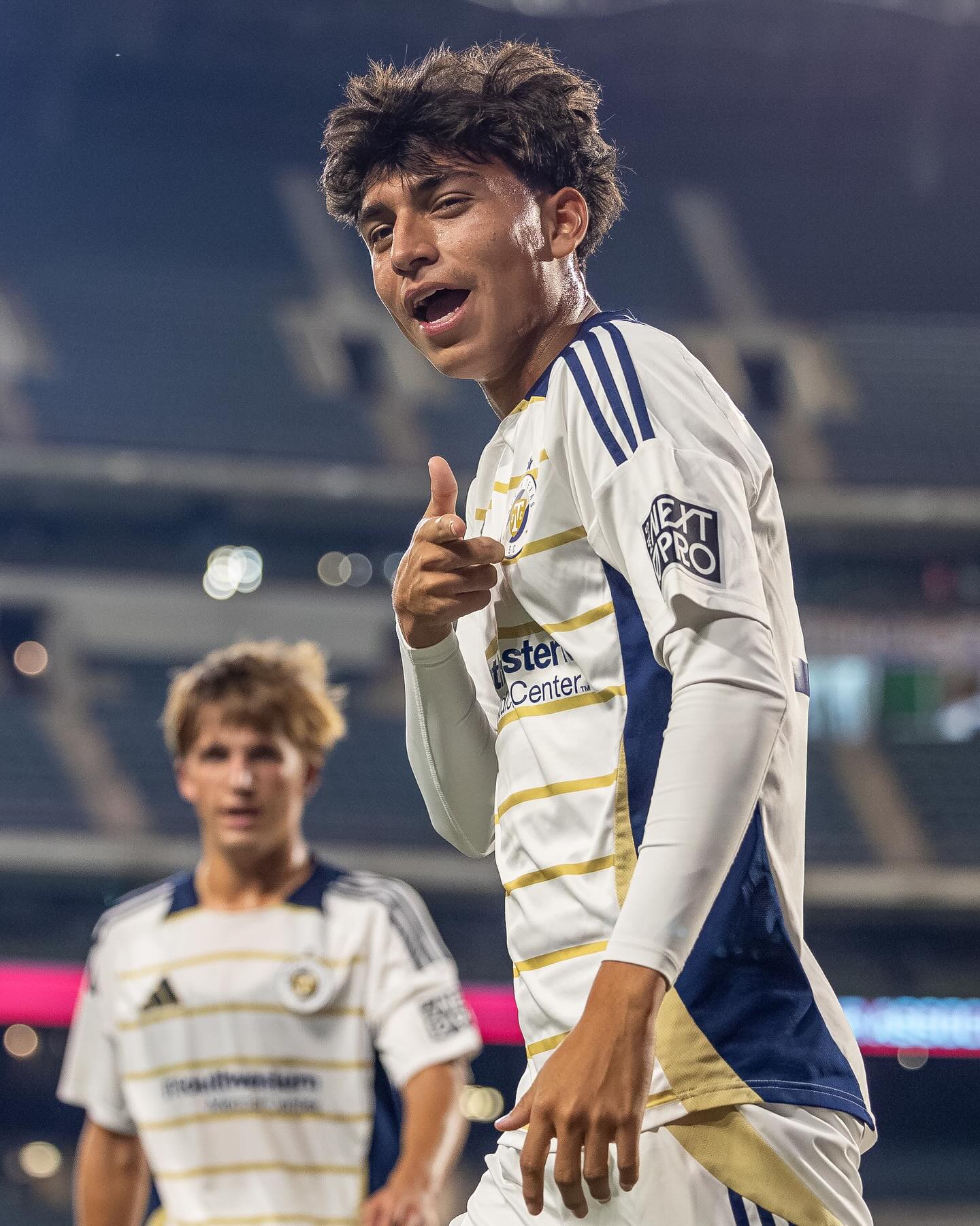 Jaidyn Contreras celebrates his first professional goal! (Courtesy North Texas SC)