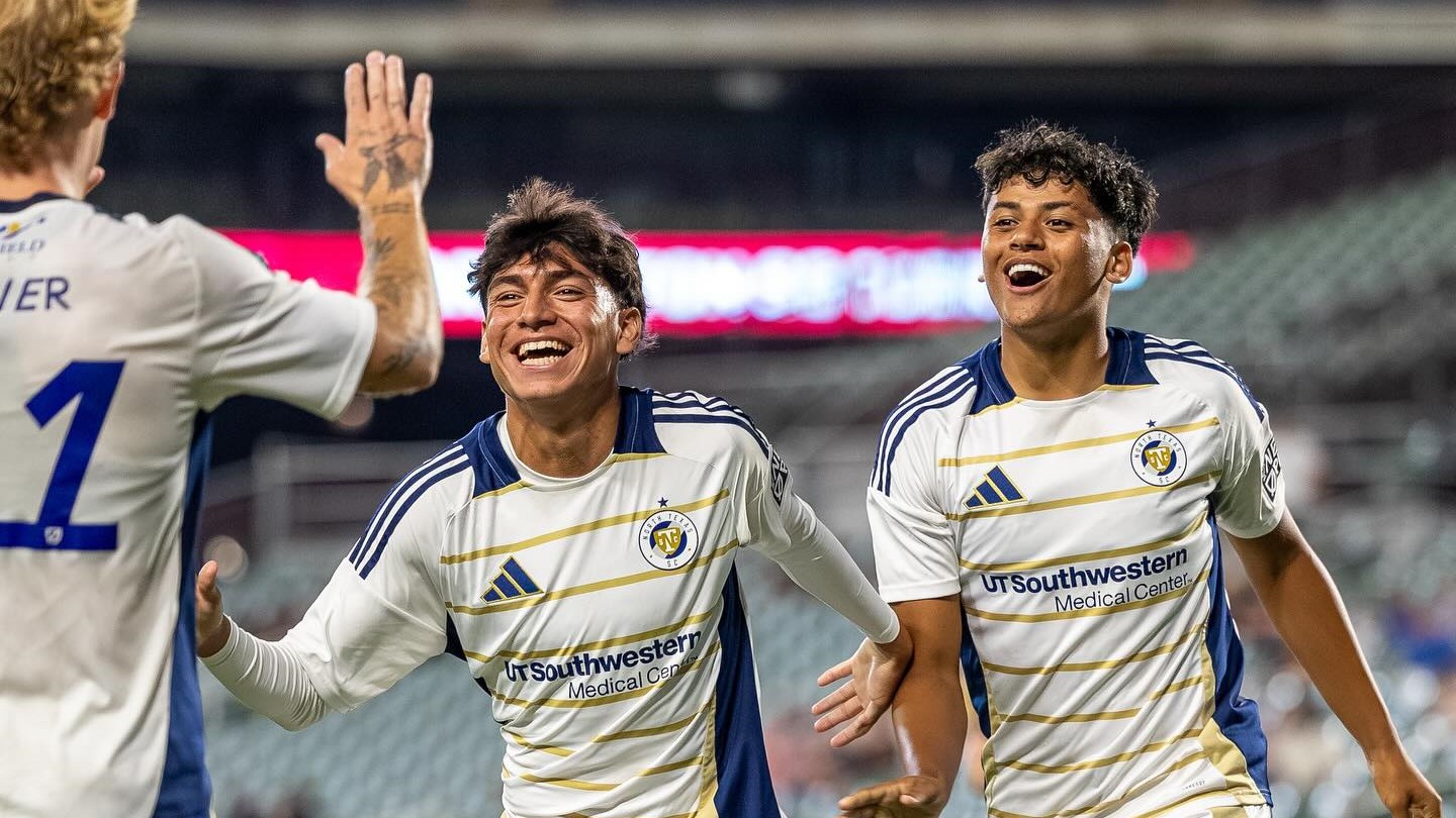 Jaidyn Contreras celebrates his first professional goal! (Courtesy North Texas SC)