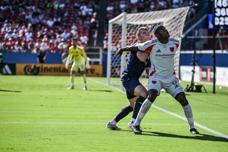 Patrickson Delgado holds off a defender against the LA Galaxy, October 4, 2025. (Mike Brooks, 3rd Degree)