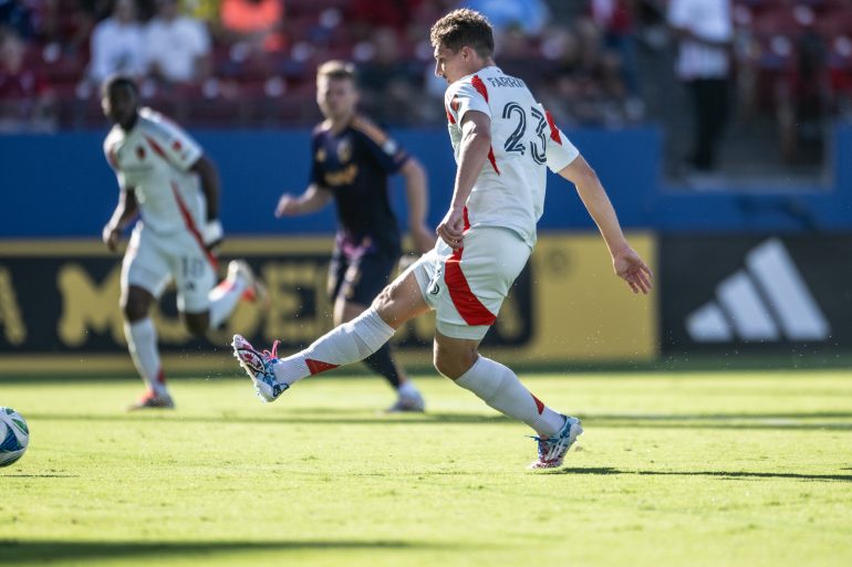 Logan Farrington takes a shot against LA Galaxy, October 4, 2025. (Mike Brooks, 3rd Degree)