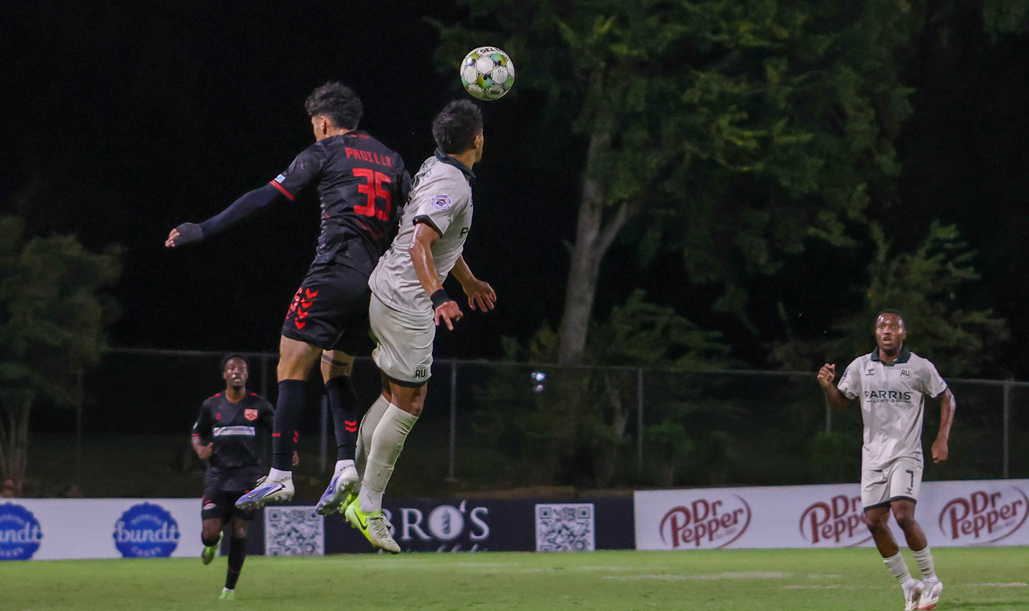 Texoma's Brayan Padilla (35) goes up for a header against AV Alta, October 4, 2025. (Beth Spicer, 3rd Degree)