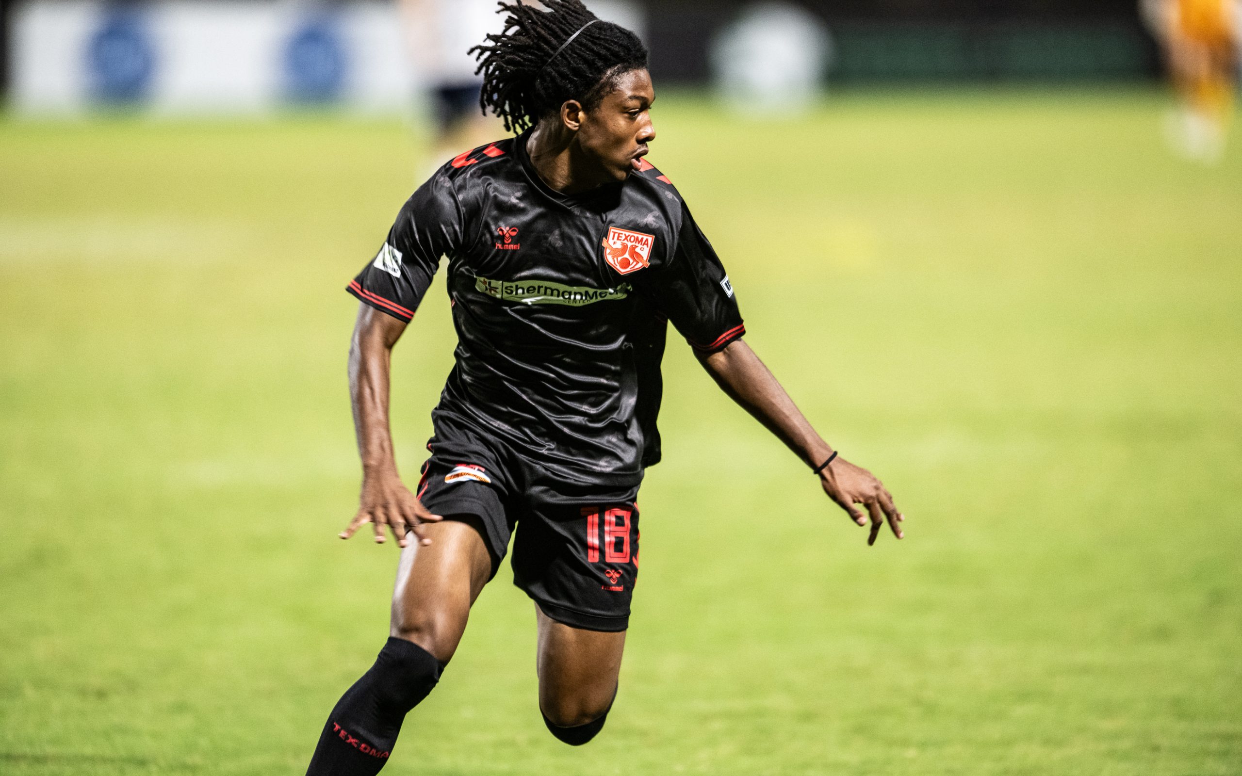 Academy signing Aldair Flowers makes his first team debut for Texoma FC against the Richmond Kickers, October 11, 2025. (Mike Brooks, 3rd Degree)