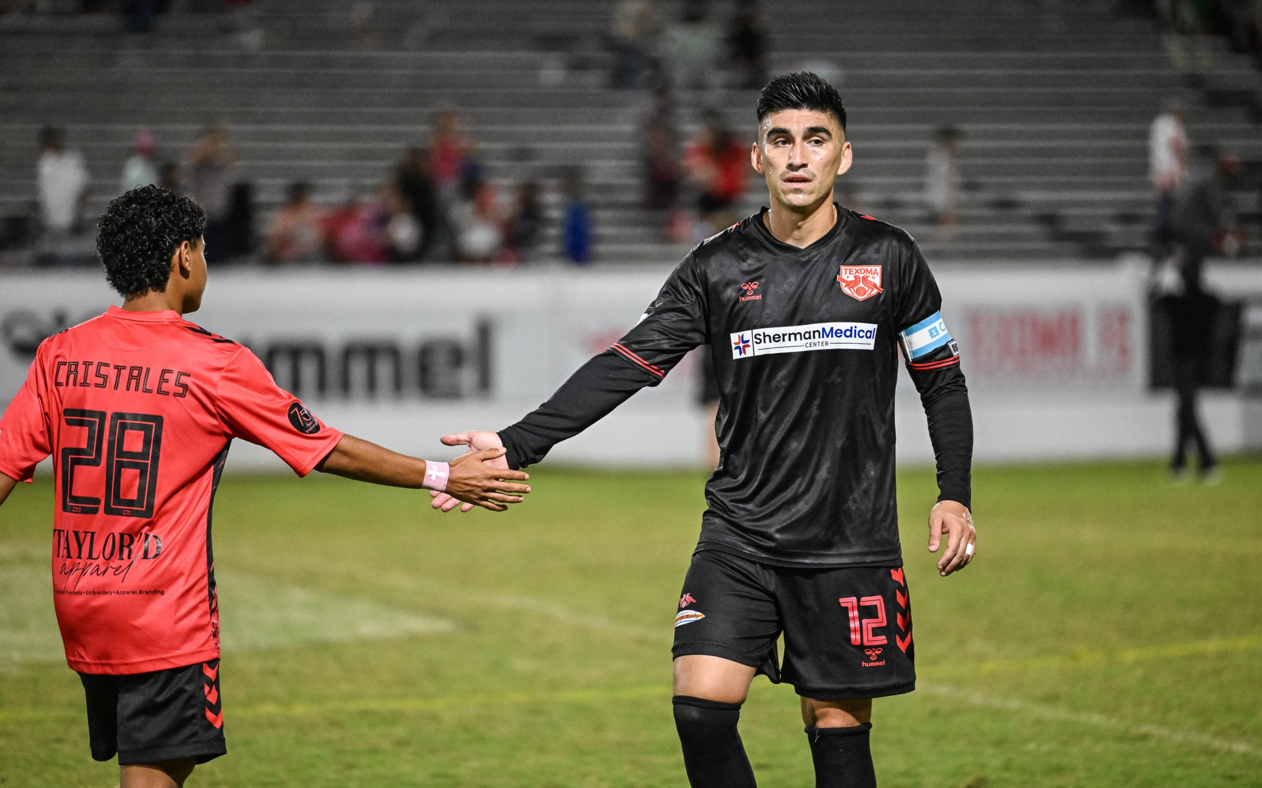 Texoma FC's captain Jordan Chavez shakes hands after the win over the Richmond Kickers, October 11, 2025. (Mike Brooks, 3rd Degree)