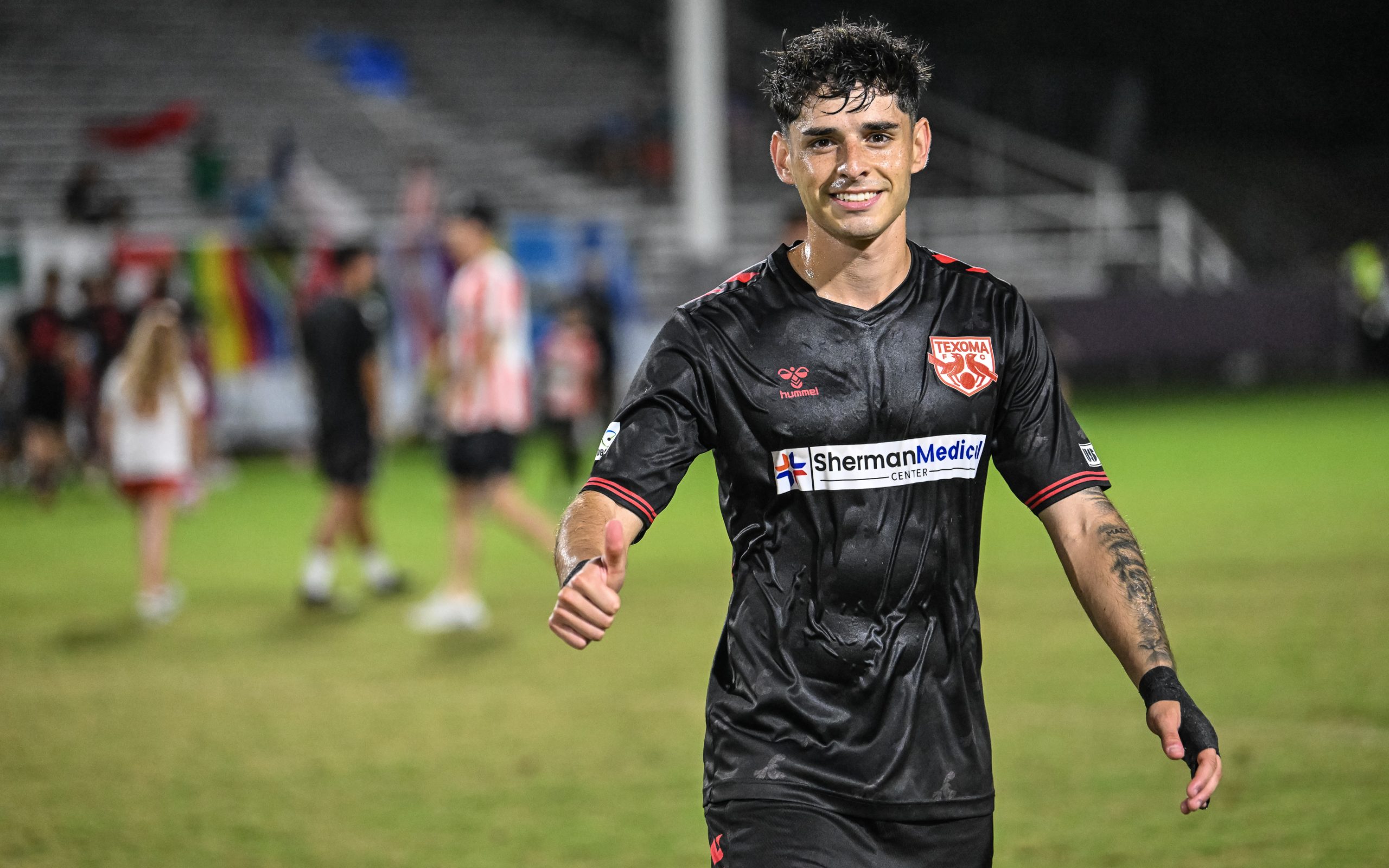 Texoma FC's Brayan Padilla is pleased with the win over the Richmond Kickers, October 11, 2025. (Mike Brooks, 3rd Degree)