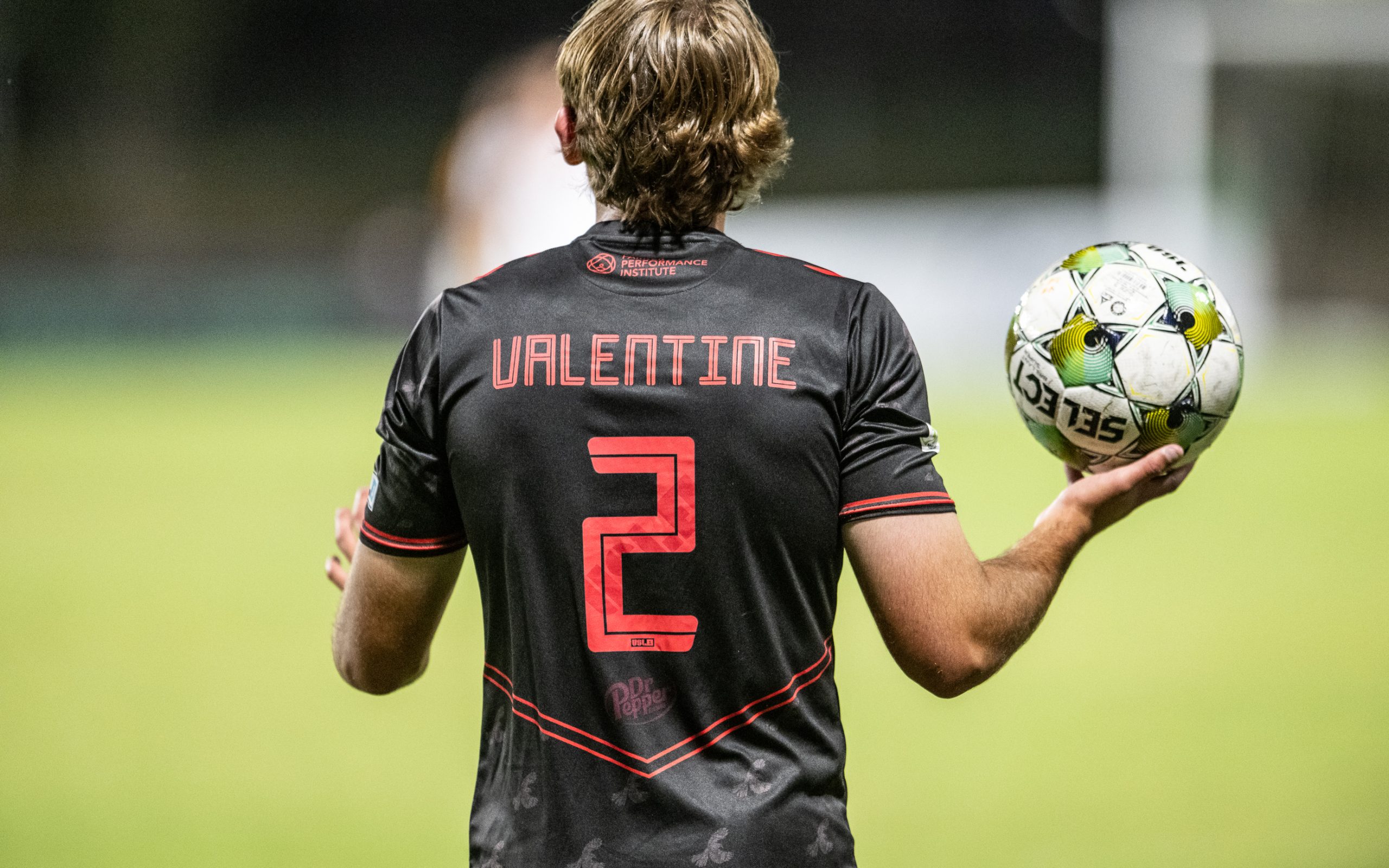 Reid Valentine prepares to take a throw in for Texoma FC against the Richmond Kickers, October 11, 2025. (Mike Brooks, 3rd Degree)