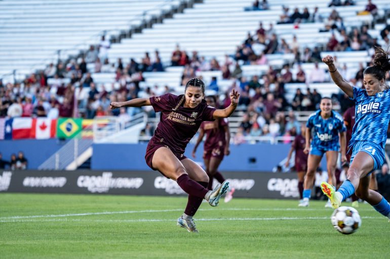 Camryn Lancaster fires a shot against DC Power, November 2, 2025. (Courtesy Dallas Trinity)