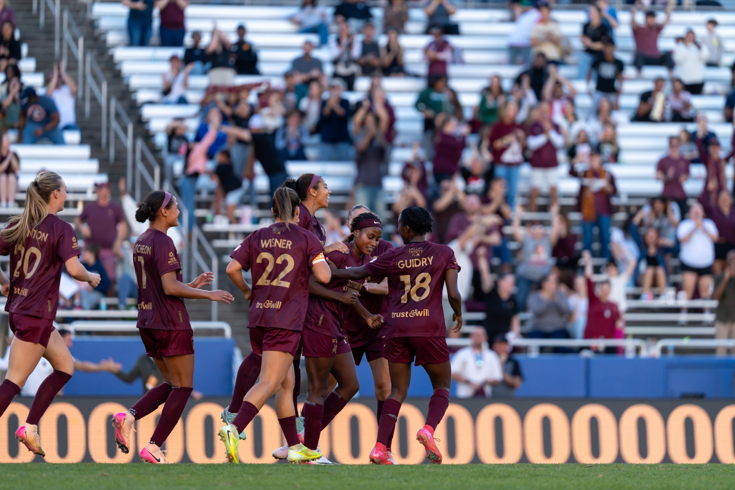 DTFC Celebrates Ubogagu's goal, DTFC vs LEX 12-20-25 (Photo Credit: Dallas Trinity FC)