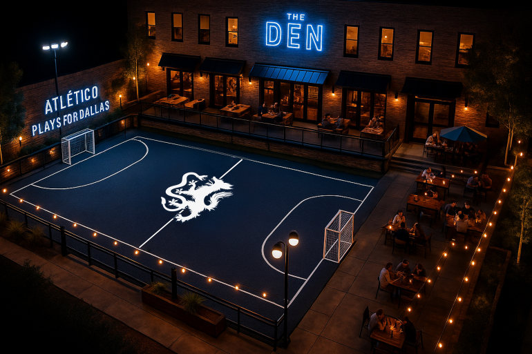 Atlético Dallas Supporters Bar, restaurant, and court. (Courtesy Atlético Dallas)