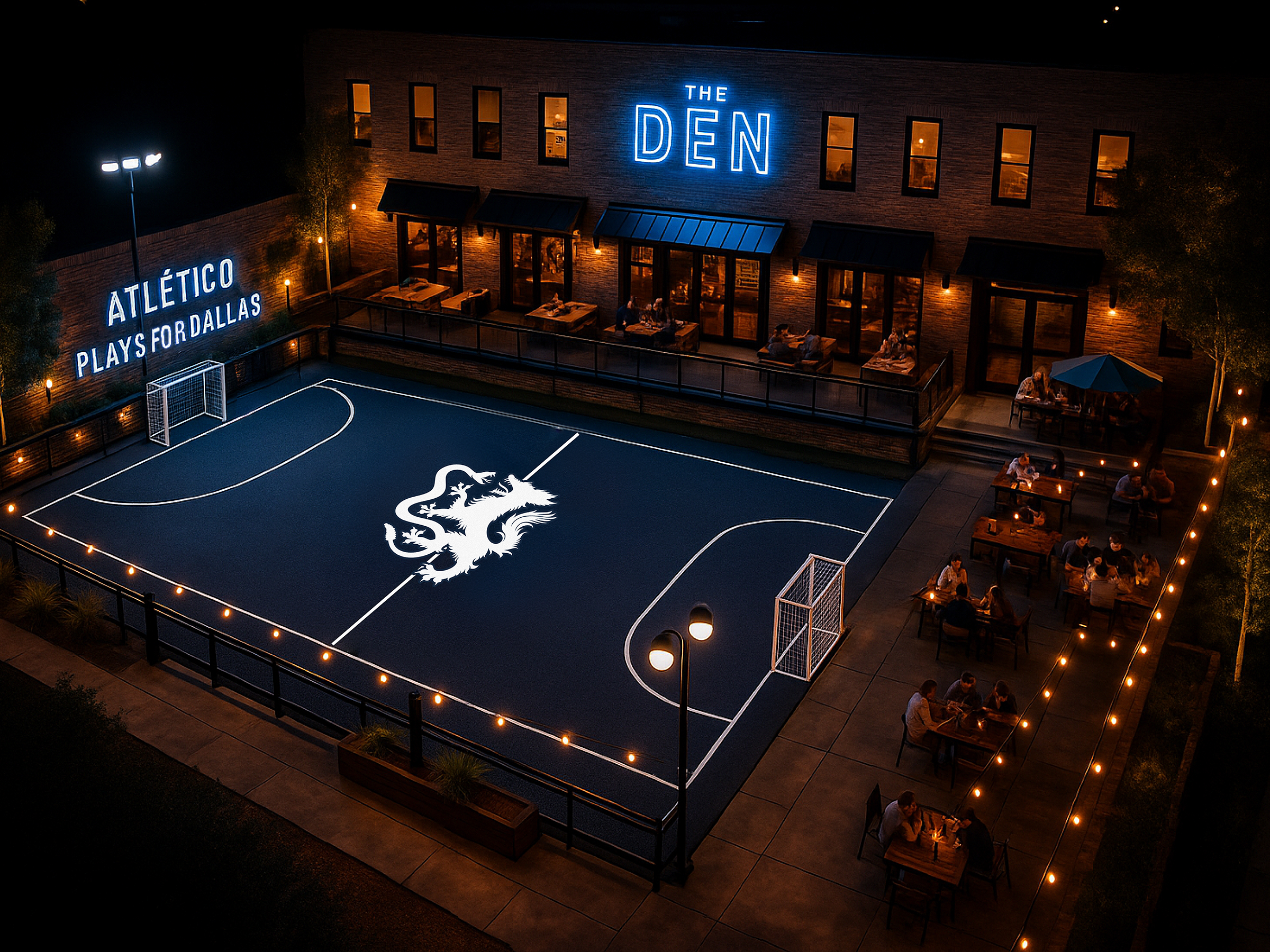 Atlético Dallas Supporters Bar, restaurant, and court. (Courtesy Atlético Dallas)