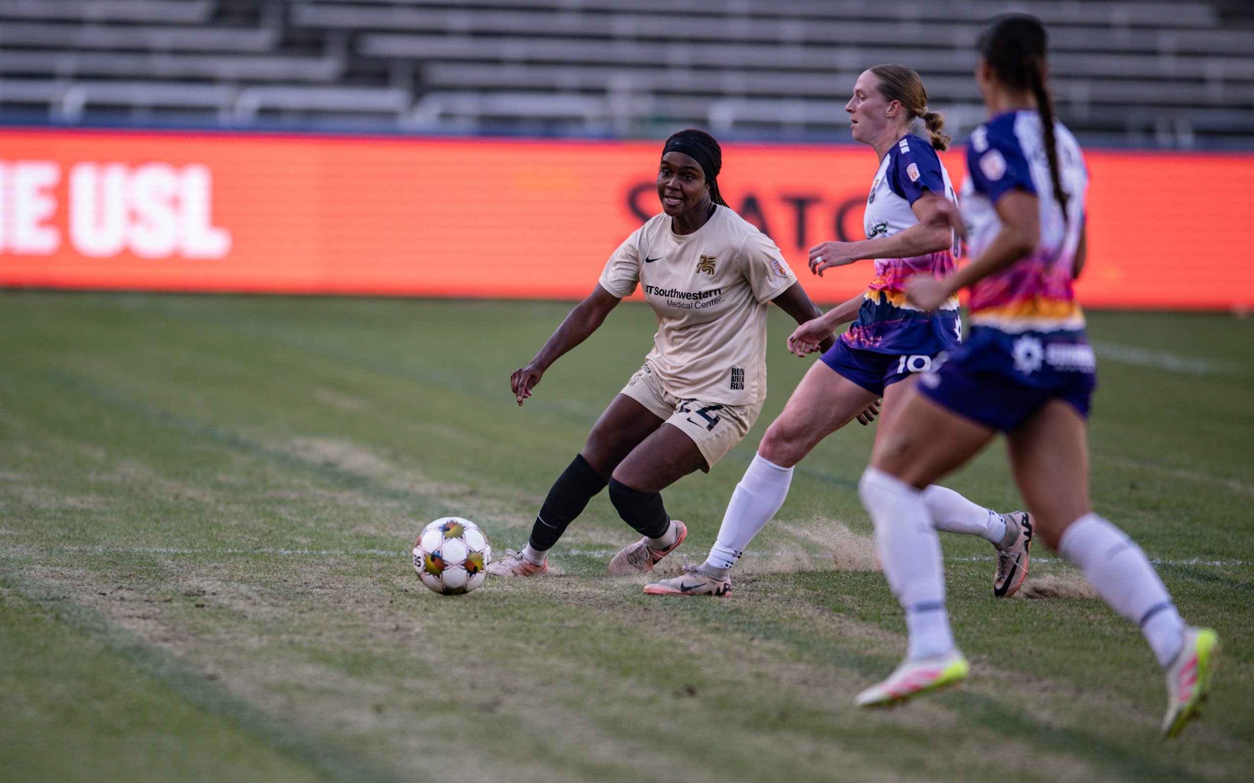 Wayny Balata cuts around a defender in the 1-0 Dallas Trinity win over Carolina Ascent, December 13, 2025. (Mike Brooks, 3rd Degree)
