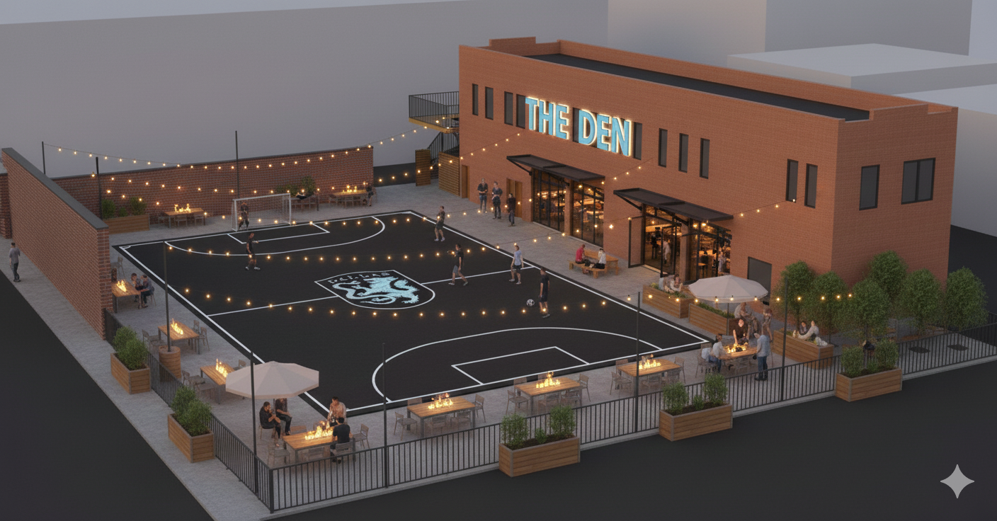 Atlético Dallas Supporters Bar, restaurant, and court. (Courtesy Atlético Dallas)