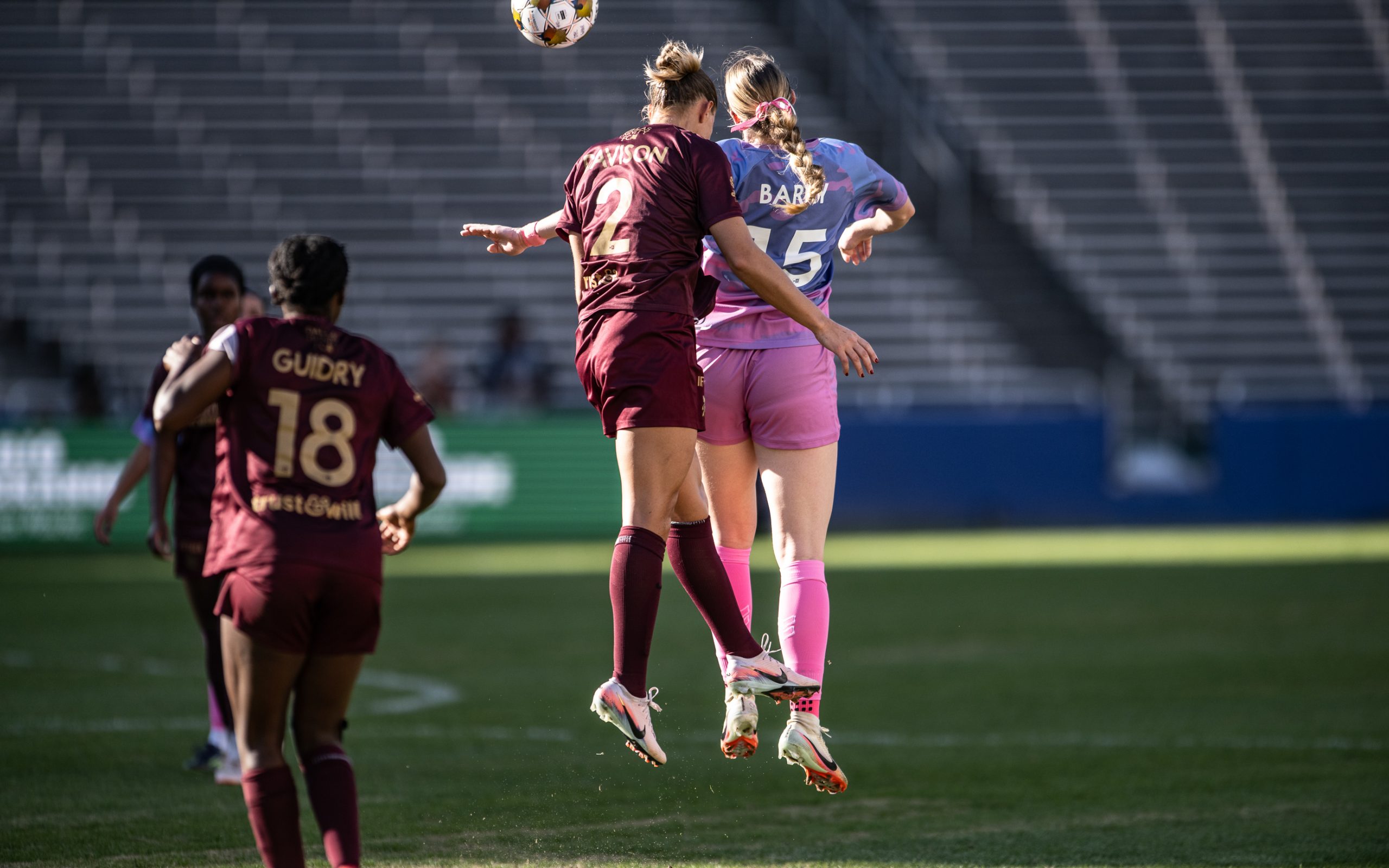 Hannah Davison challenges for a header against Lexington FC, December 20, 2025. (Mike Brooks, 3rd Degree)