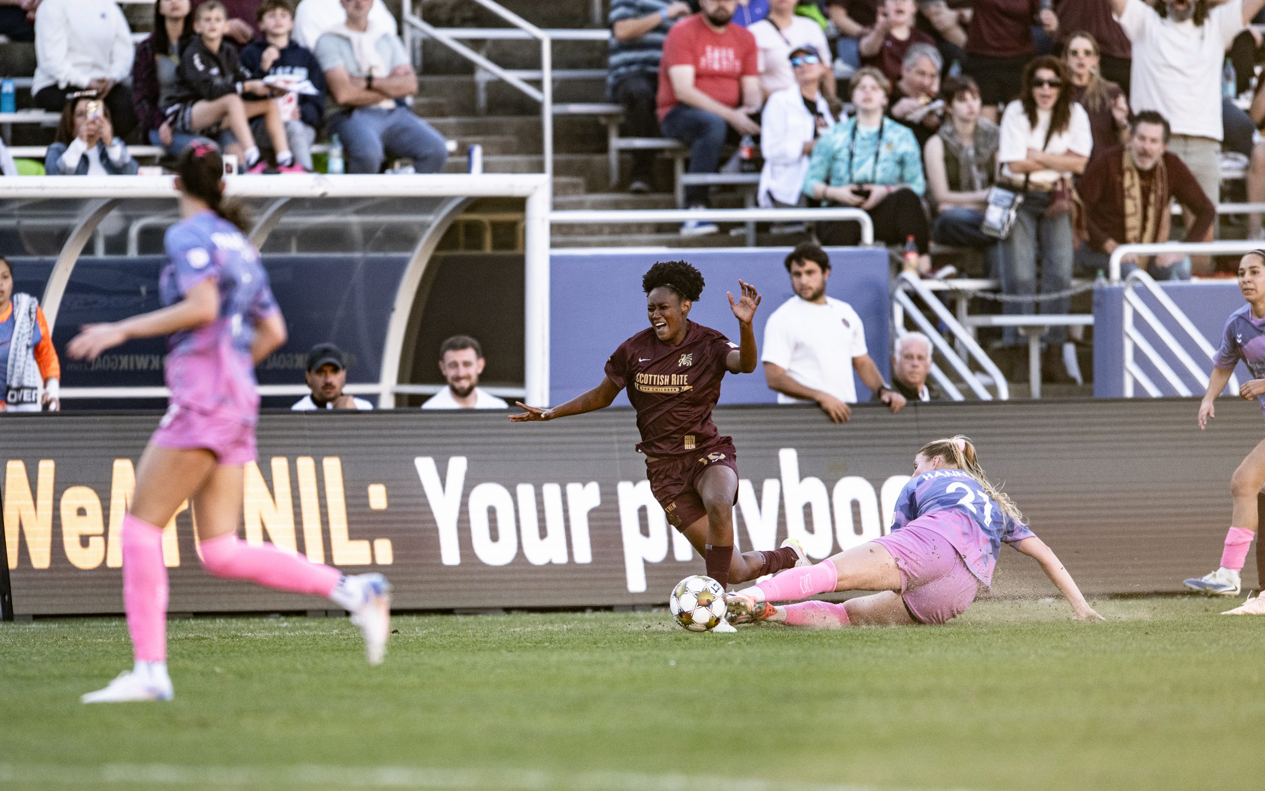 Tamara Bolt is brought down against Lexington FC, December 20, 2025. (Mike Brooks, 3rd Degree)