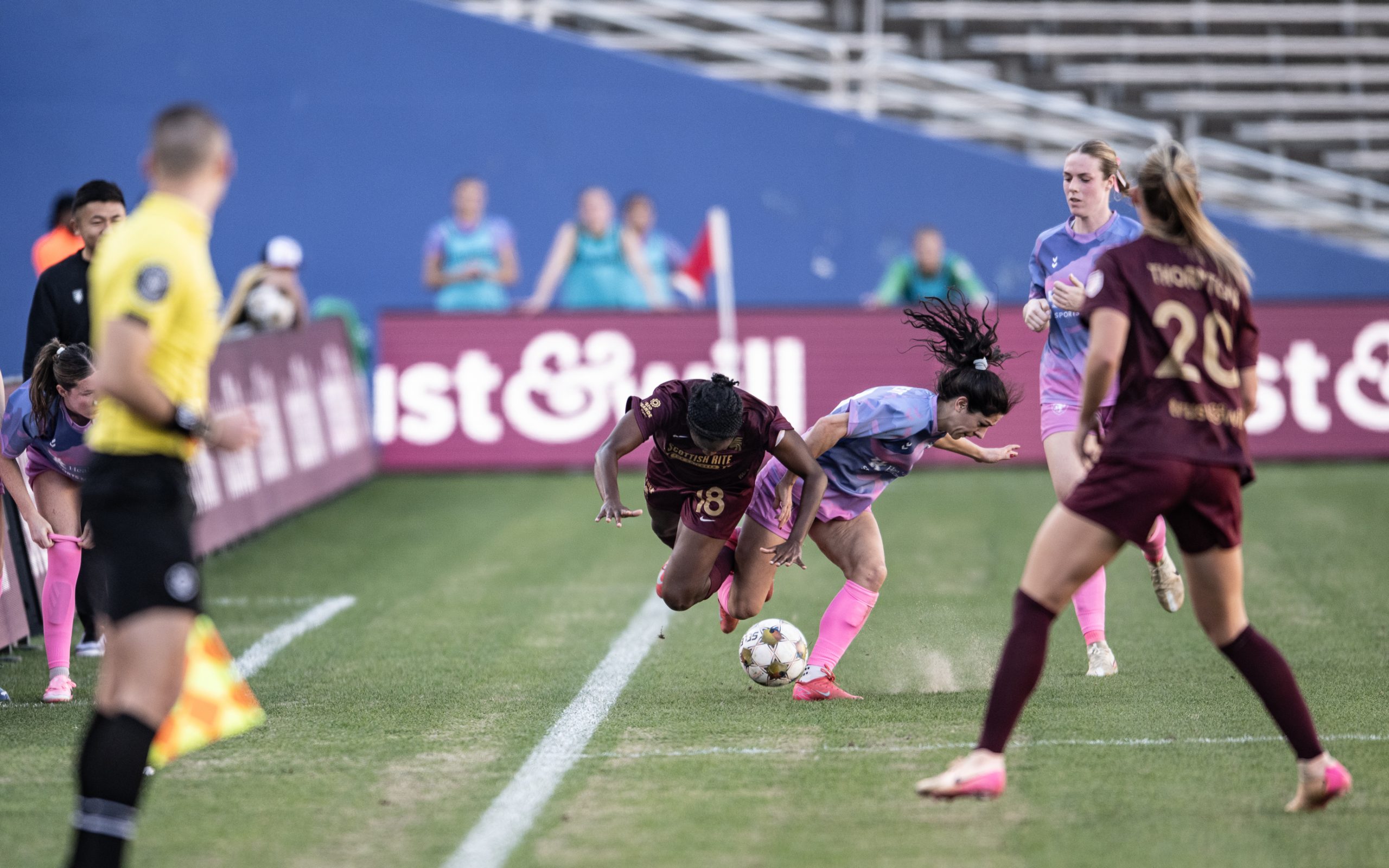 Samar Guidry gets hacked down against Lexington FC, December 20, 2025. (Mike Brooks, 3rd Degree)