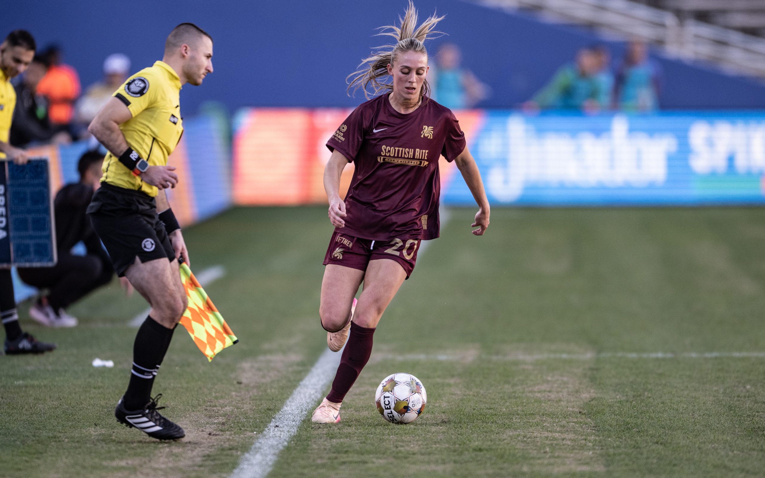 Allie Thornton works the line against Lexington FC, December 20, 2025. (Mike Brooks, 3rd Degree)