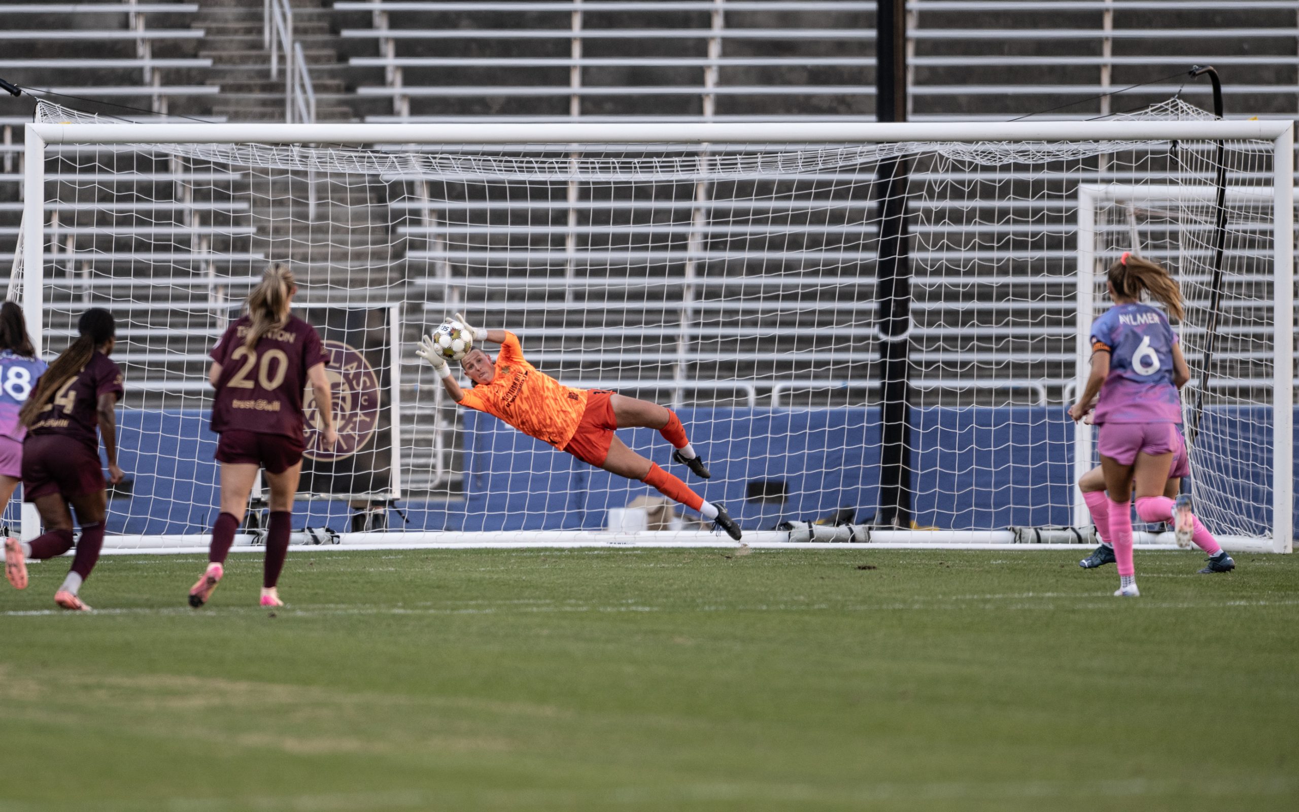 Rylee Foster saves a penalty kick against Lexington FC, December 20, 2025. (Mike Brooks, 3rd Degree)