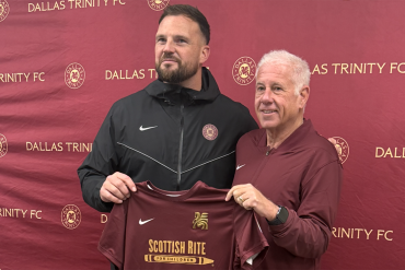 Dallas Trinity FC GM Chris Petrucelli welcomes new Head Coach Nathan Thackeray to the club (January 22, 2026, The Hockaday School)