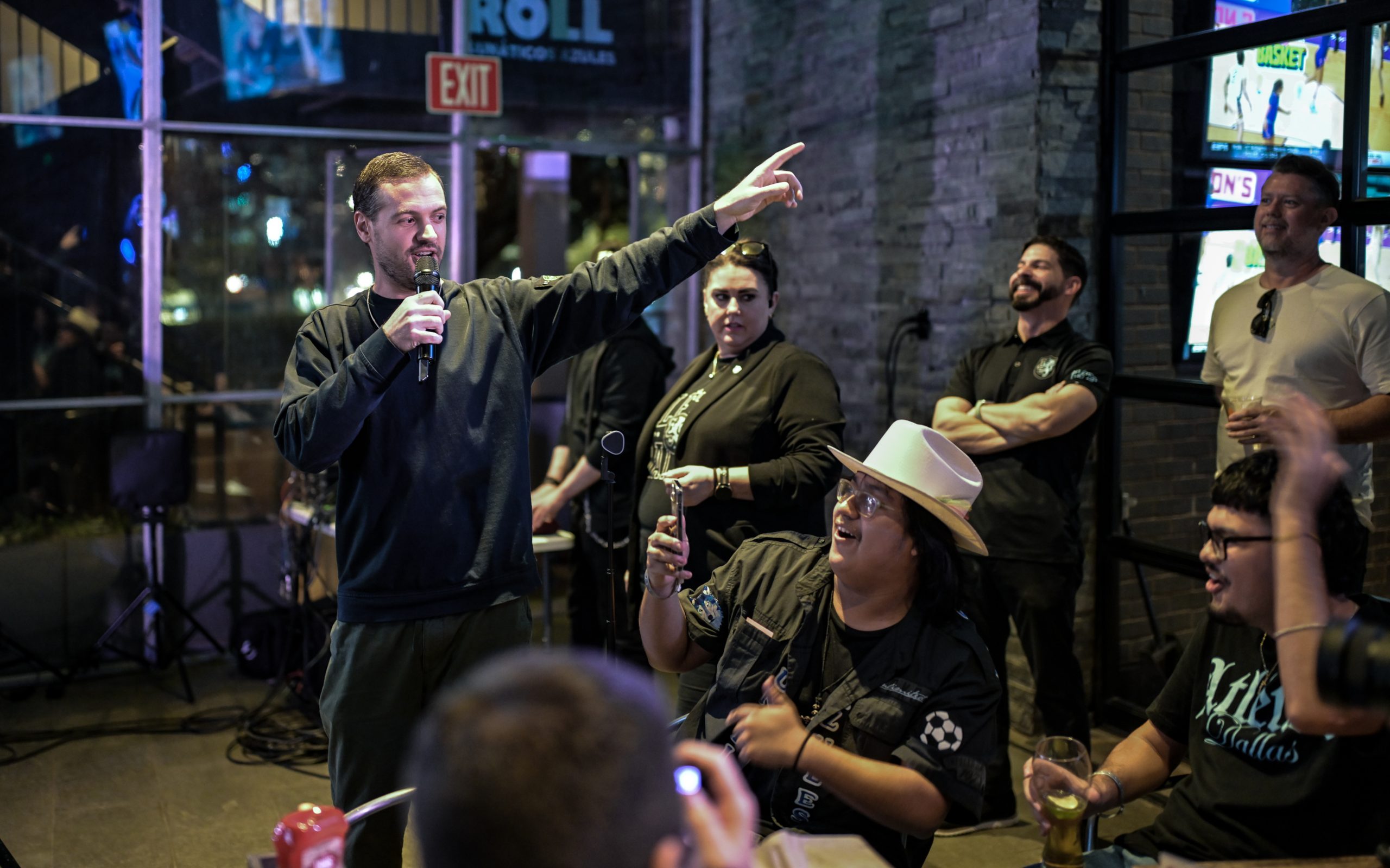 A fan asks a question at the Atlético Dallas introduction event of new head coach Peter Luccin, February 12, 2026. (Mike Brooks, 3rd Degree)