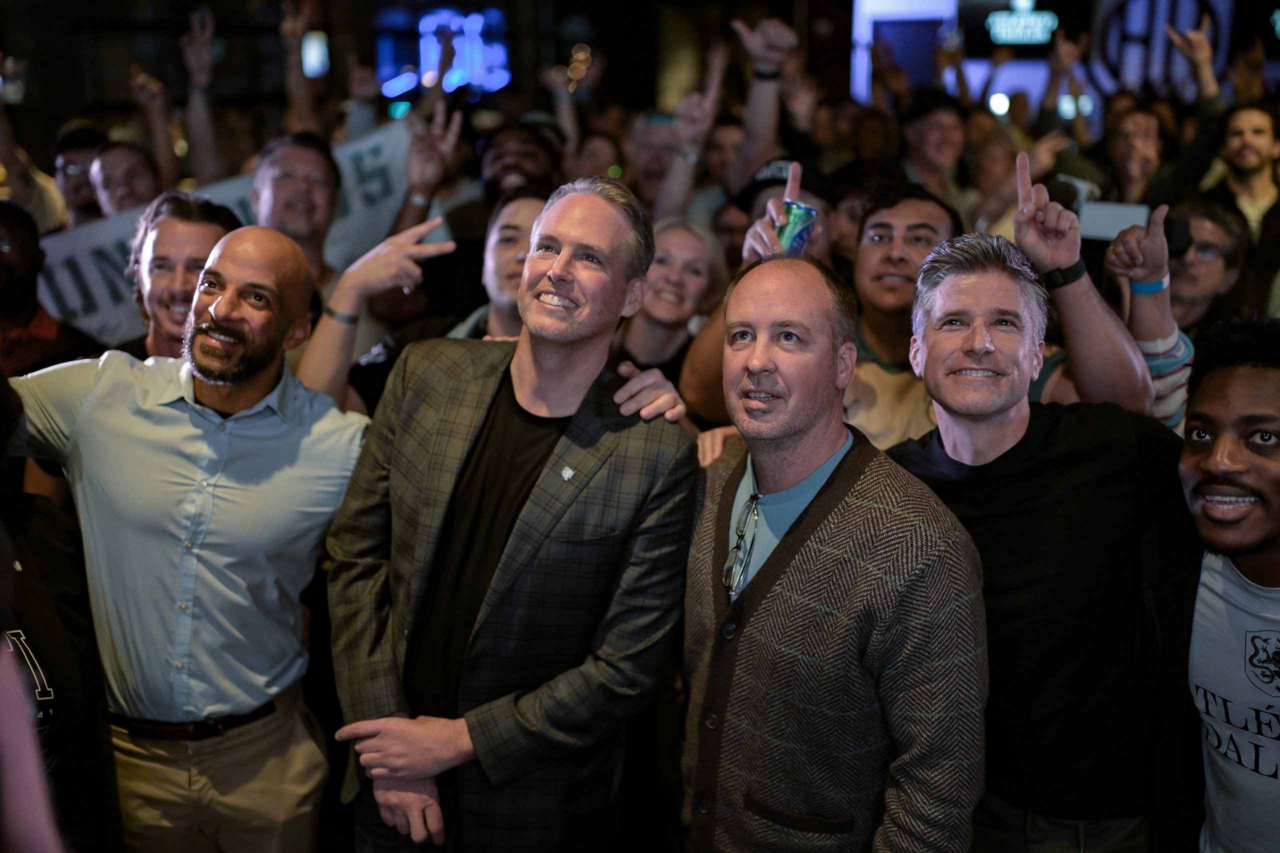 Group picture time at the Atlético Dallas introduction event of new head coach Peter Luccin, February 12, 2026. (Mike Brooks, 3rd Degree)