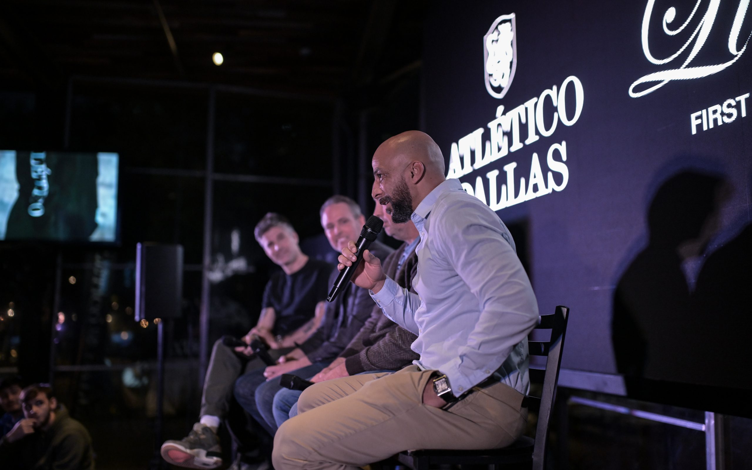 Peter Luccin answers questions at the Atlético Dallas introduction event of new head coach Peter Luccin, February 12, 2026. (Mike Brooks, 3rd Degree)