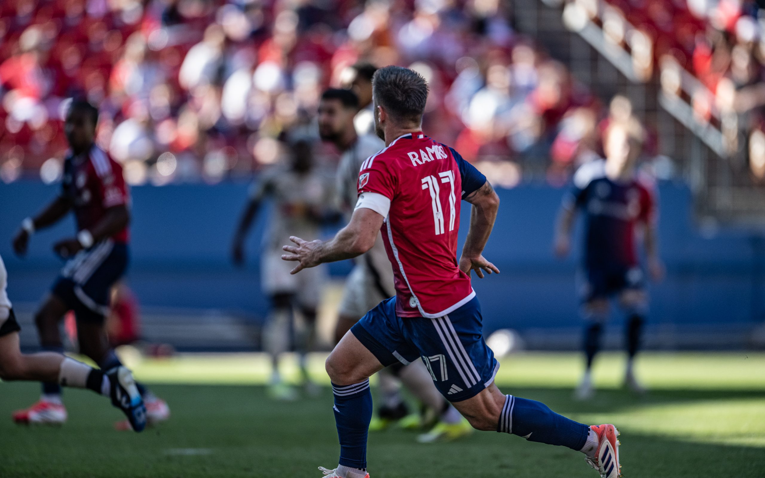 Ramiro looks for a cross in an FC Dallas preseason game against New York Red Bulls, February 7, 2026. (Mike Brooks, 3rd Degree)
