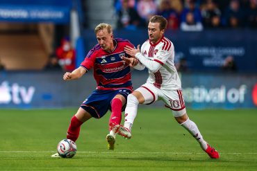 Herman Johansson holds off a defender against Toronto FC, February 21, 2026. (Matthew Visinsky, 3rd Degree)