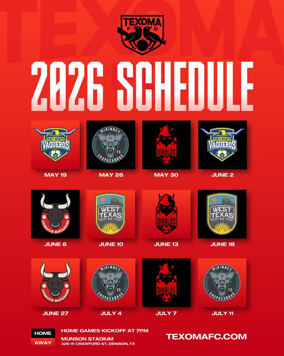 Texoma FC 2026 USL-2 schedule
