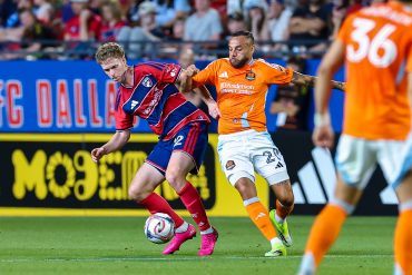 Christian Cappis fights off Guilherme in the match against Houston Dynamo, March 21, 2026. (Matt Visinsky, 3rd Degree)