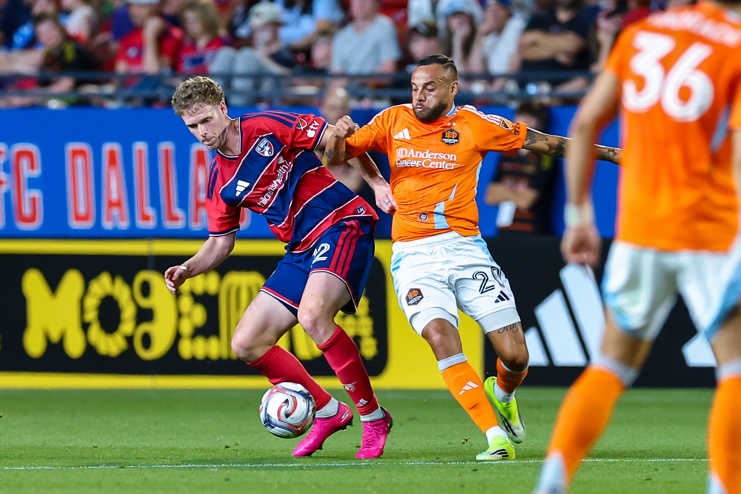 Christian Cappis fights off Guilherme in the match against Houston Dynamo, March 21, 2026. (Matt Visinsky, 3rd Degree)