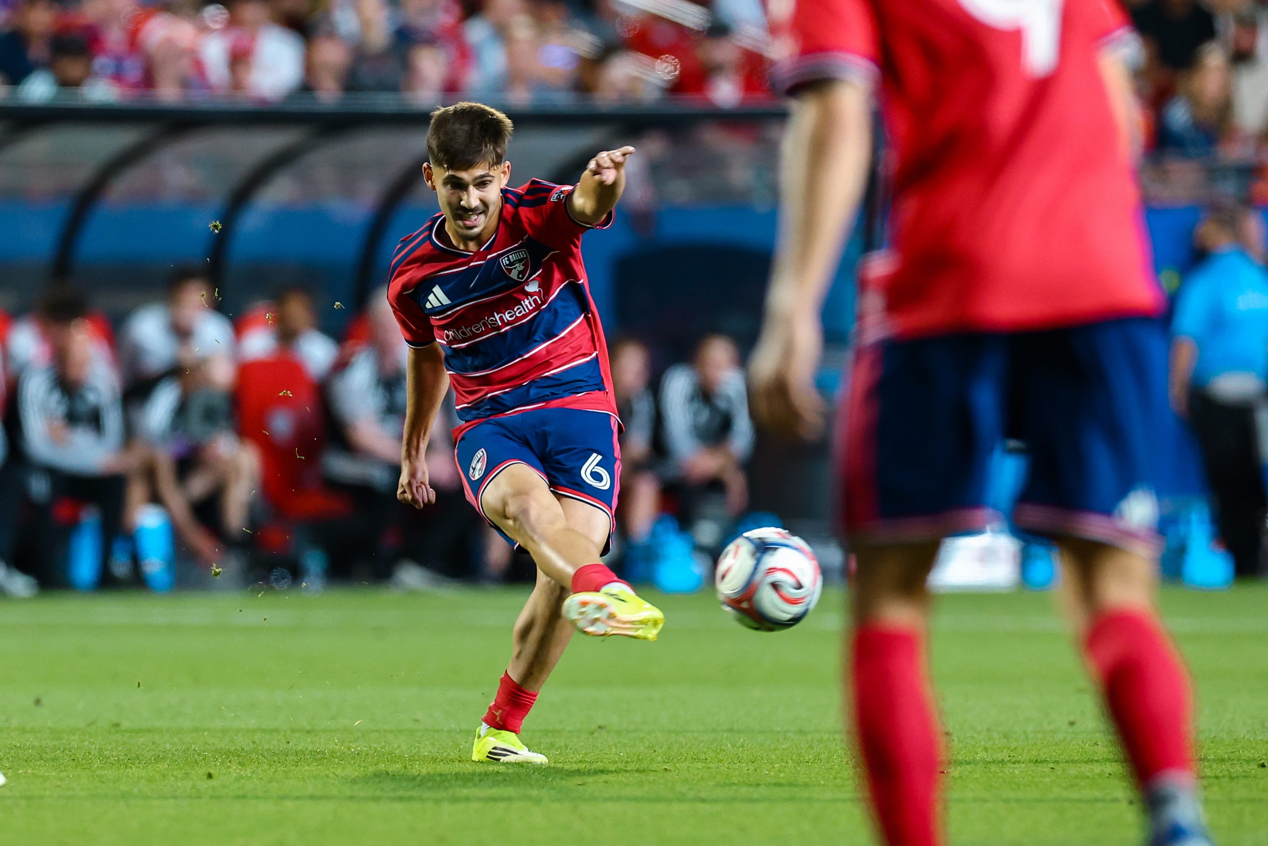 Ran Benjamin hits a cross against Houston Dynamo, March 21, 2026. (Matt Visinsky, 3rd Degree)