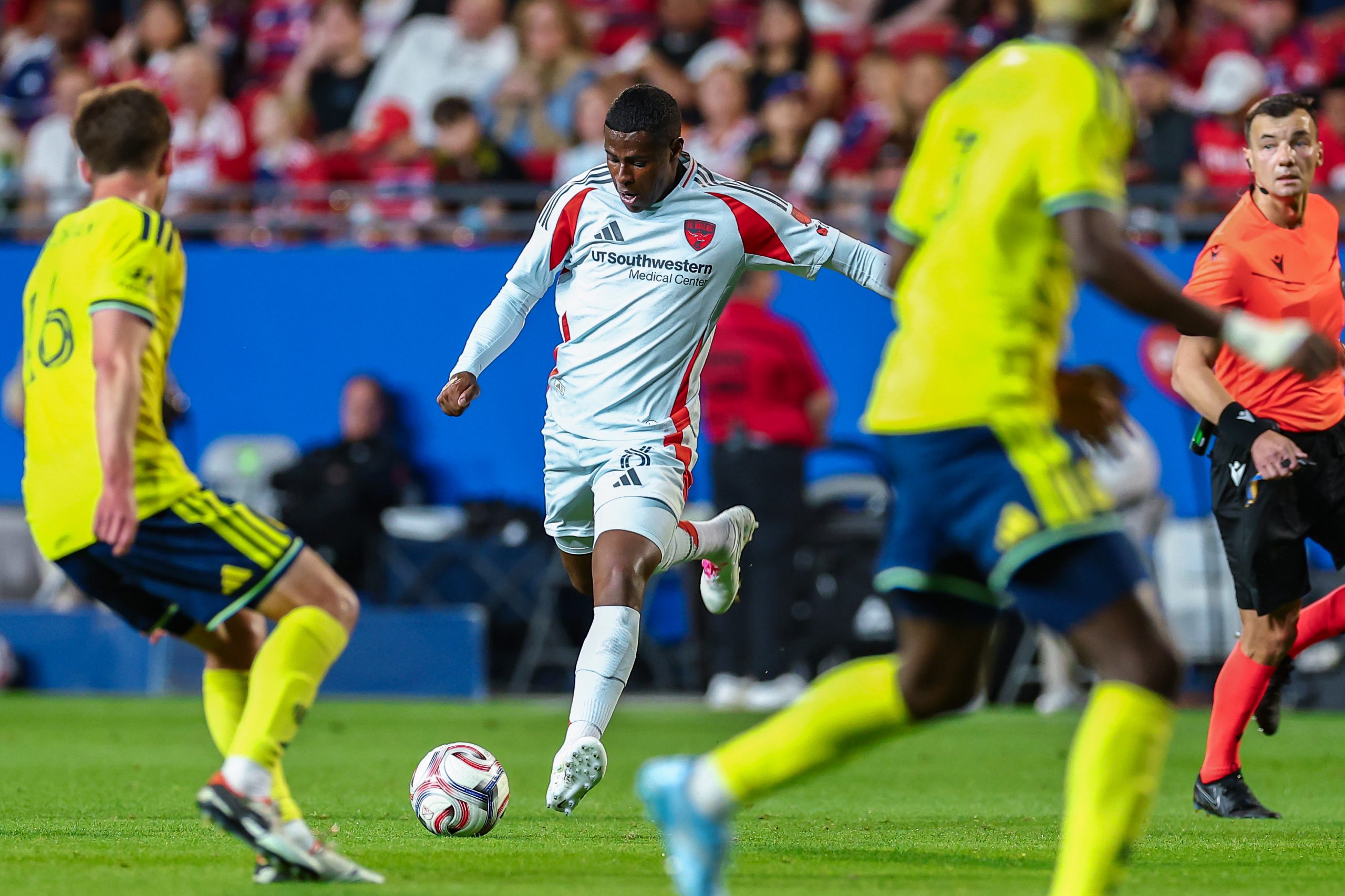 Patrickson Delgado takes a shot against Nashville SC, February 28. 2026. (Matt Visinsky, 3rd Degree)