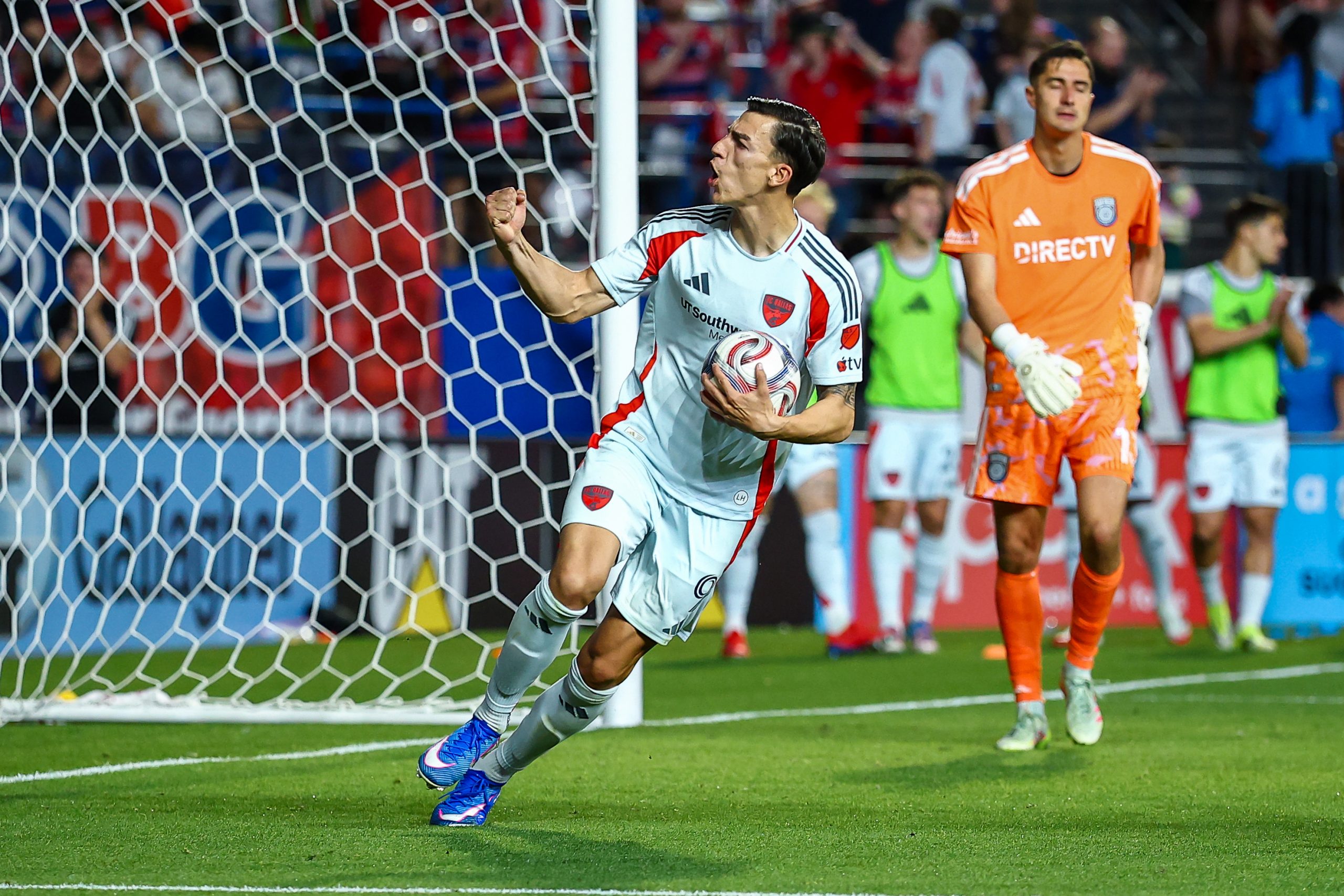Petar Musa celebrates a goal during the FC Dallas game against San Diego FC, March 14, 2026. (Matt Visinsky, 3rd Degree)