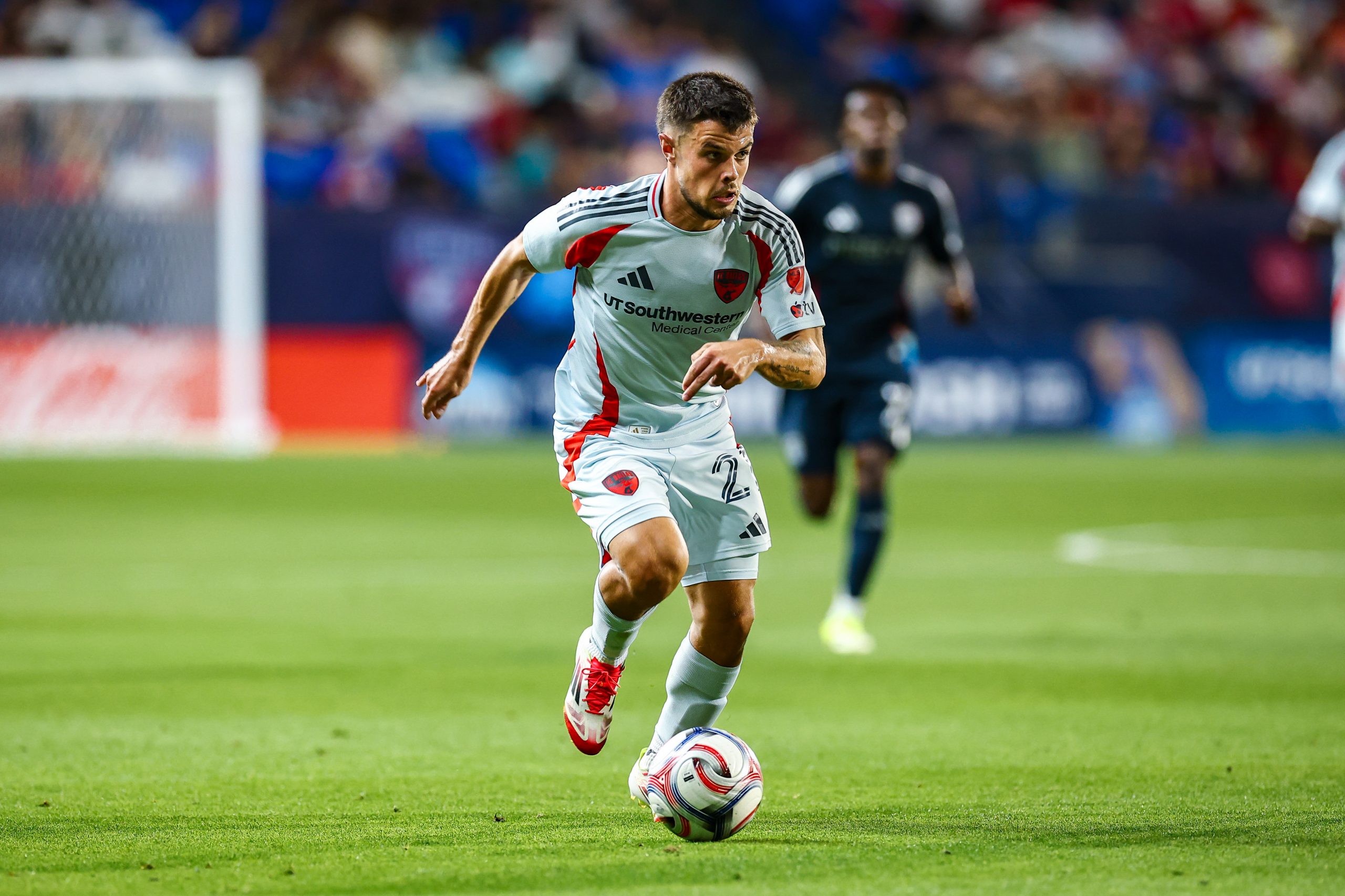 Joaquín Valiente on the ball during the FC Dallas game against San Diego FC, March 14, 2026. (Matt Visinsky, 3rd Degree)