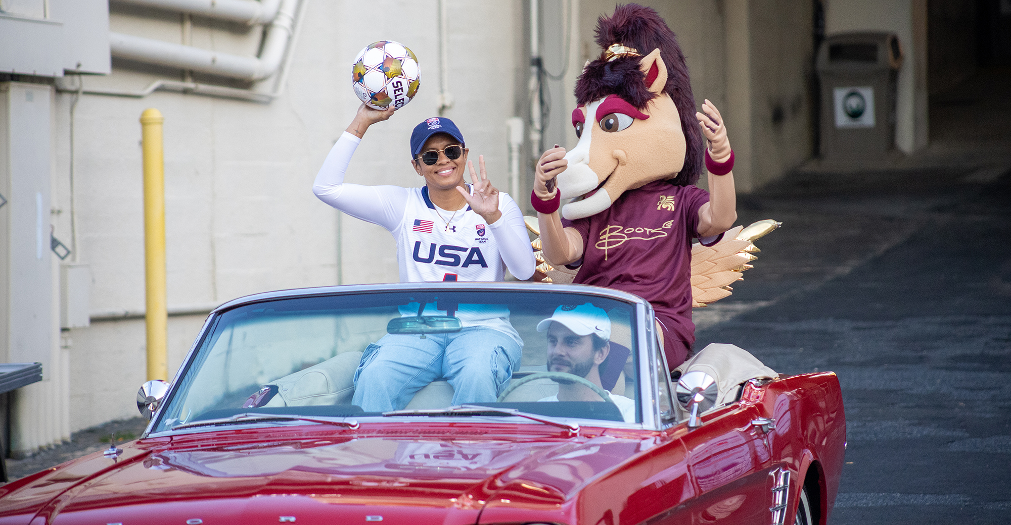 Vanita Krouch, Team USA Women’s Flag Football Quarterback and SMU alum, is welcomed by the crowd prior to the Dallas Trinity game against the Houston Dash, February 28, 2026. (Beth Spicer, 3rd Degree)