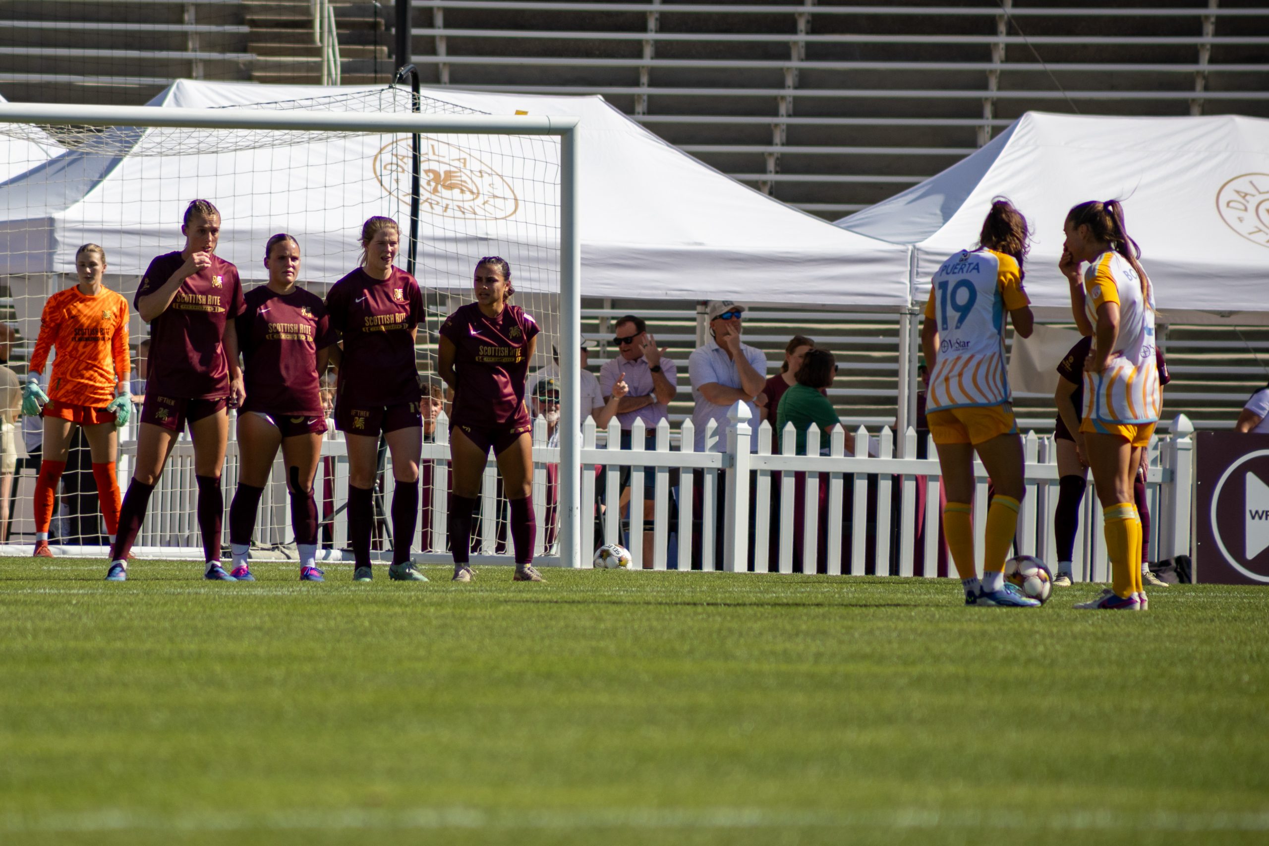 Sporting JAX lines up a free kick against Dallas Trinity XI, March 22, 2026. (Beth Spicer, 3rd Degree)