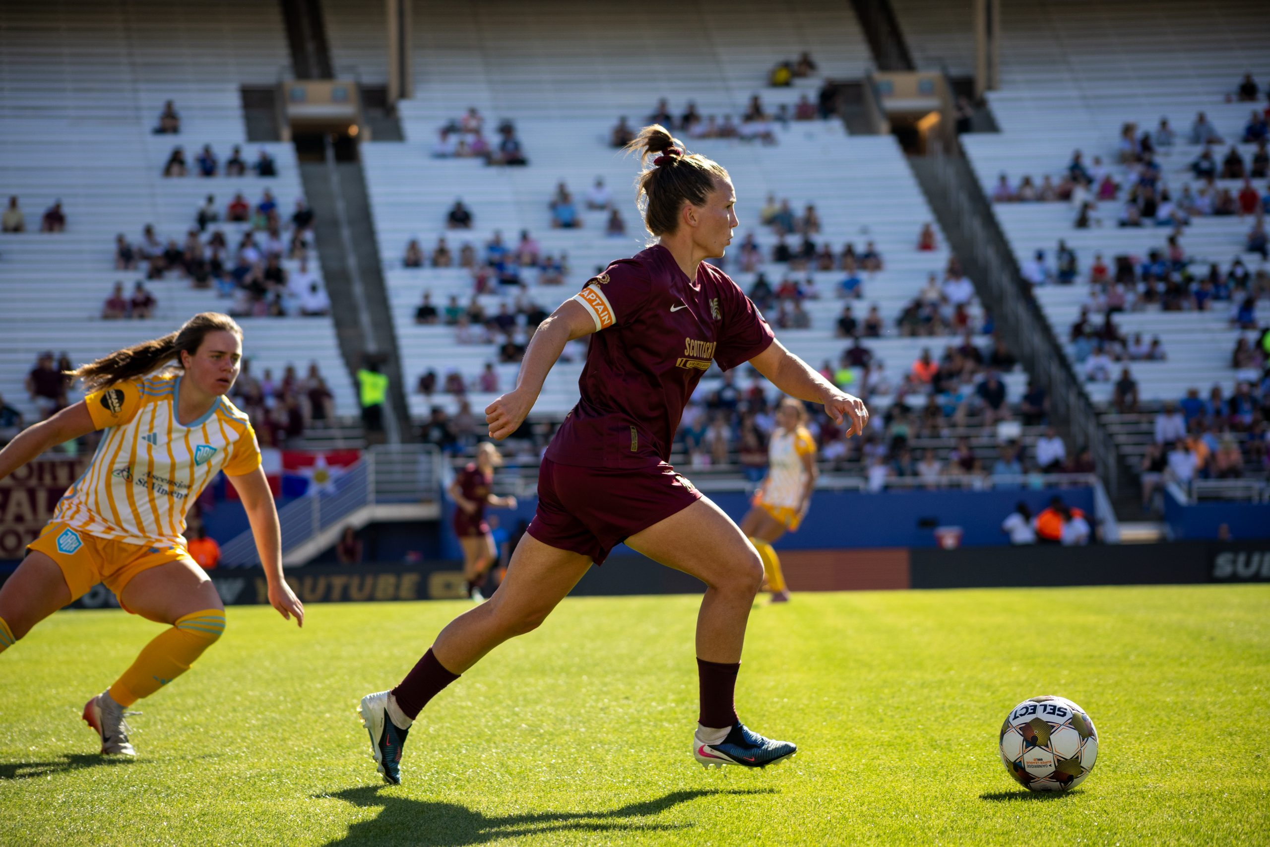 Amber Wisner is on the ball in the Dallas Trinity game against Sporting JAX, March 22, 2026. (Beth Spicer, 3rd Degree)