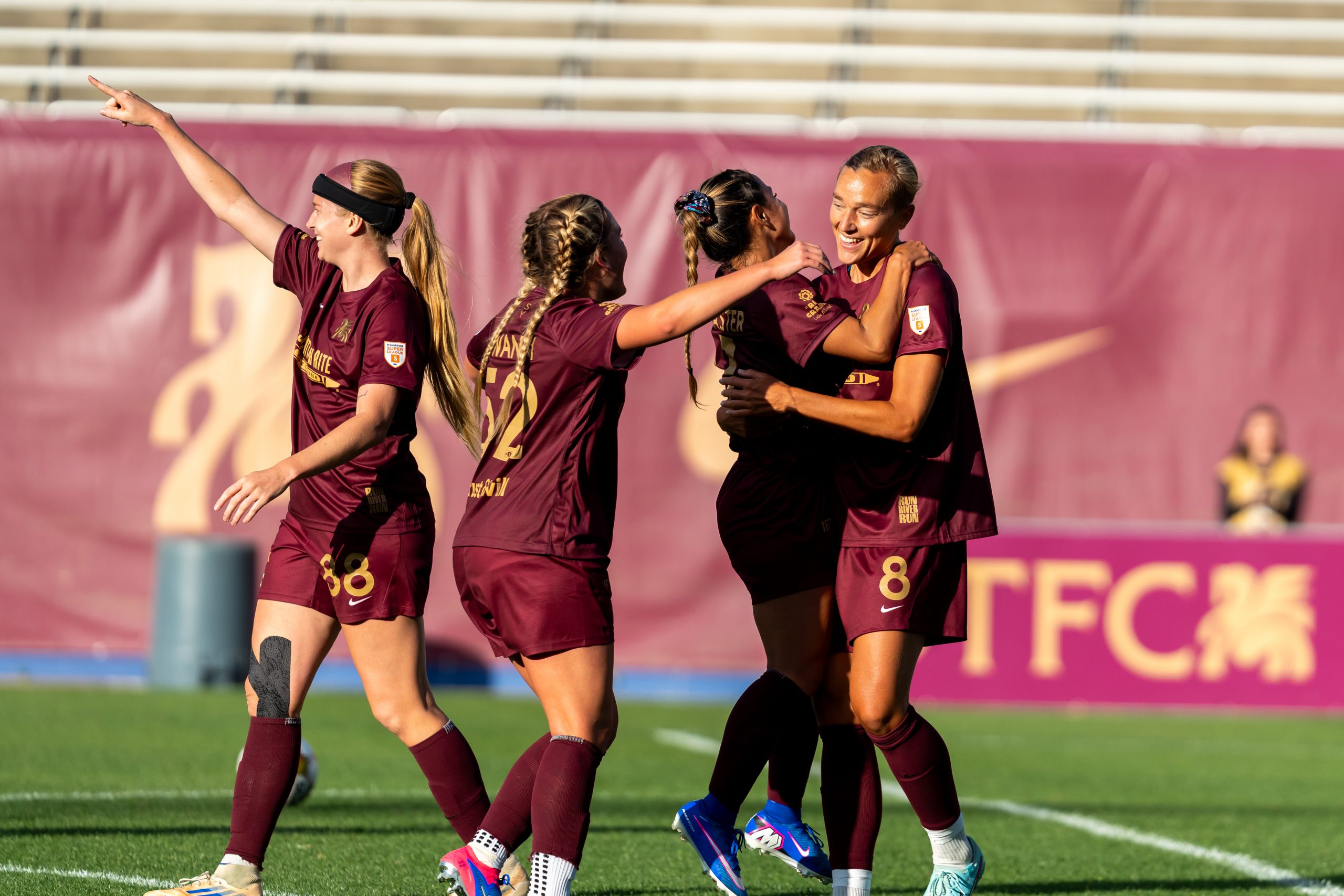 Jenny Danielsson celebrates after scoring the stoppage time goal vs Spokane Zephyr April 4, 2026 (Photo: Anna Dolmany Courtesy: Dallas Trinty FC)